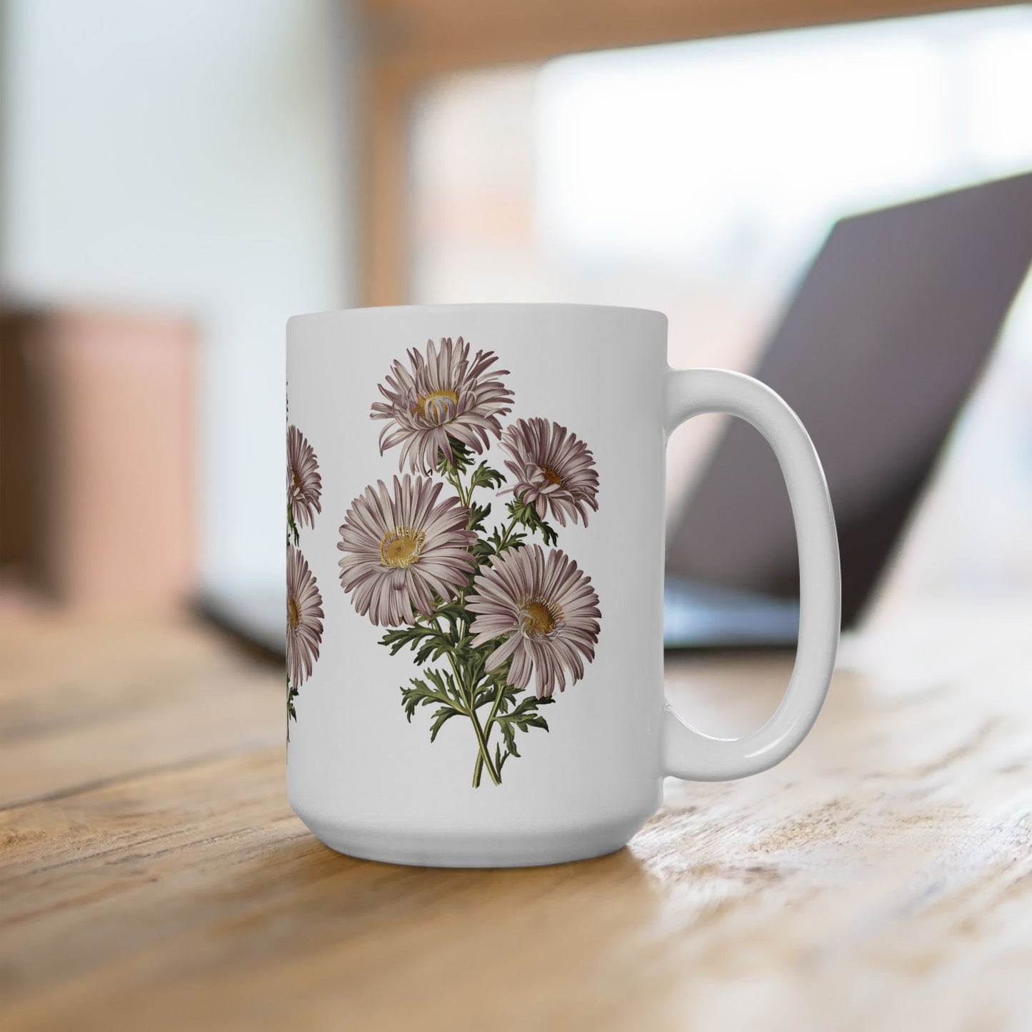 September Birth Month Flower - Aster Ceramic Mug - 15 oz. - Celebrate September with the Timeless Elegance of Asters! From our Blooming Celebrations Birth Flower Collection.