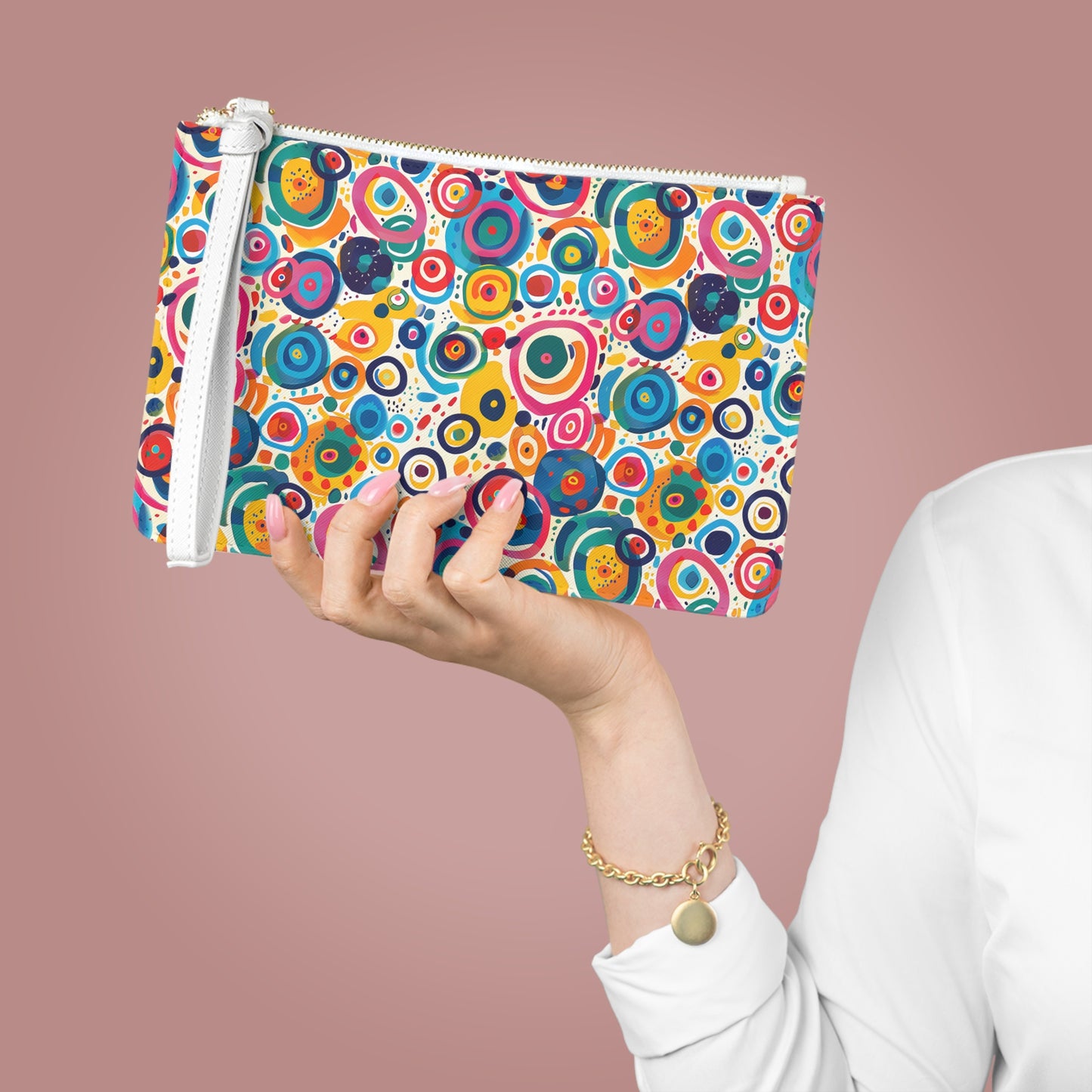 Pop Art Swirls Women's Clutch Bag - PU Faux Leather - Saffiano Finish - Wrist Strap!