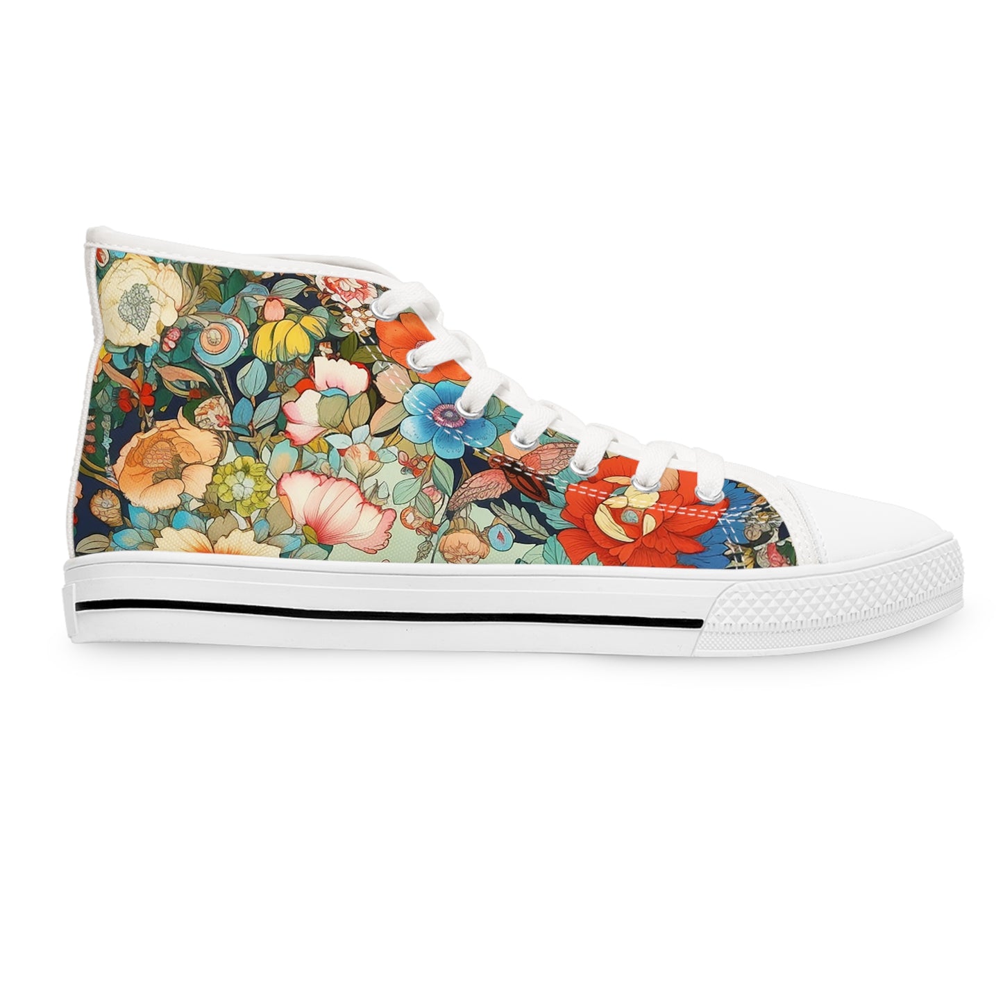 Floral Tapestry Ladies' High Top Sneakers - Wrap Your Steps in Sophistication - Floral Elegance at Your Feet!