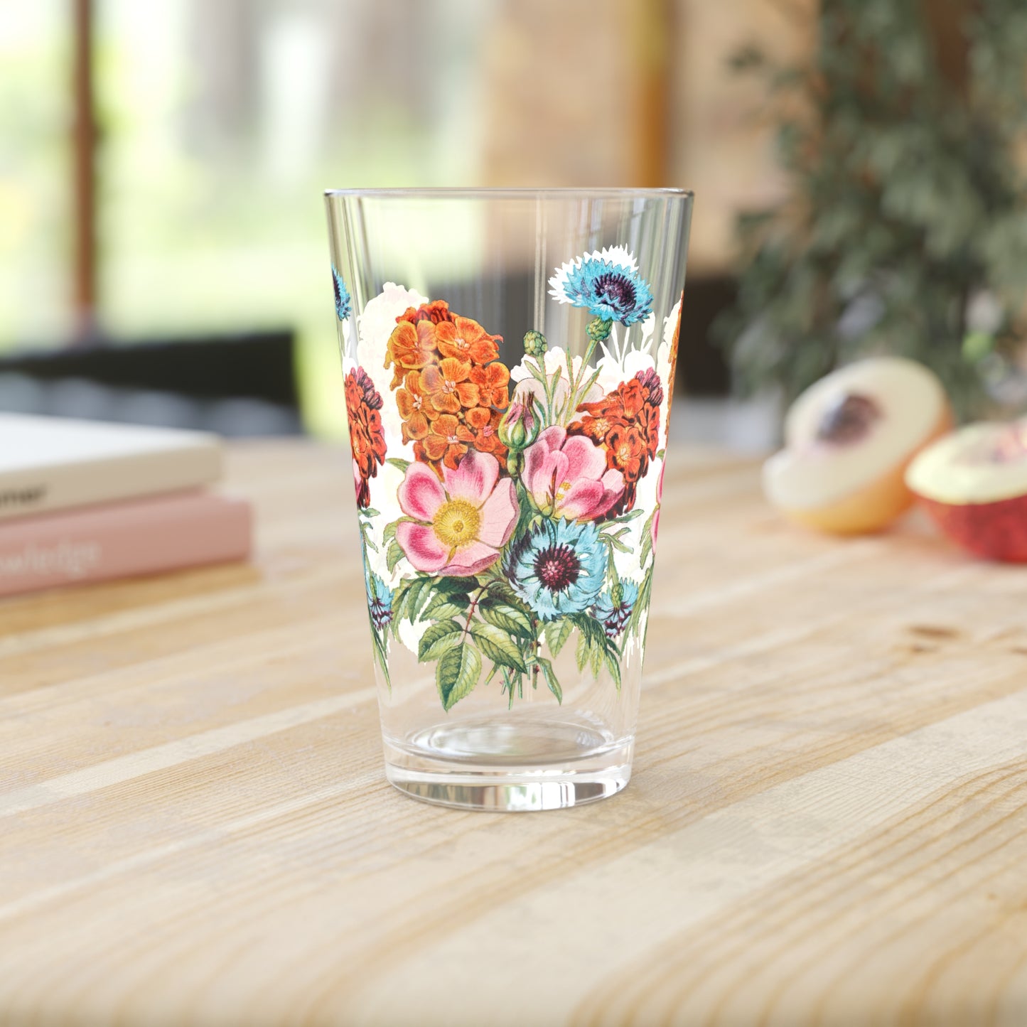 Vintage Botanical Floral Pint Glass - 16 oz - Bloom with Every Sip! From Our Vintage Floral Collection.