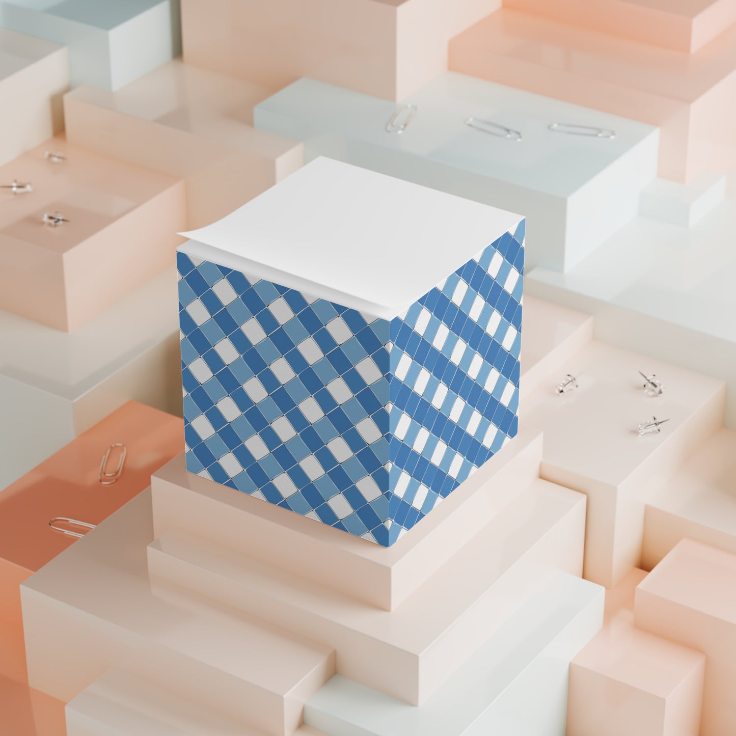 Modern Blue Ribbon Note Cube - Note-taking at its Chicest!