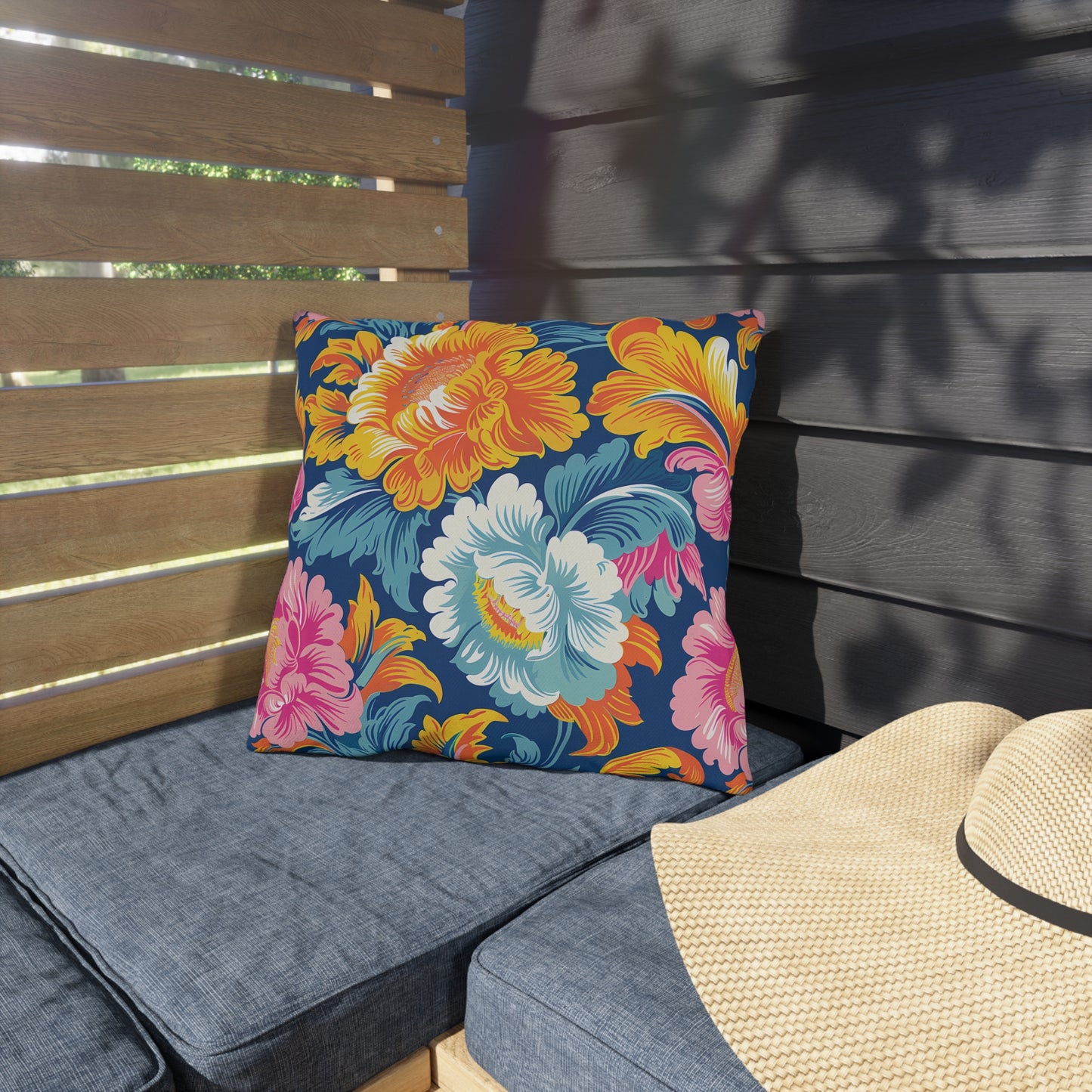 Chintz Charm Square Outdoor Pillow - Spun Polyester - Double-Sided Print - UV-Resistant - Water-Resistant - Available in 3 sizes.