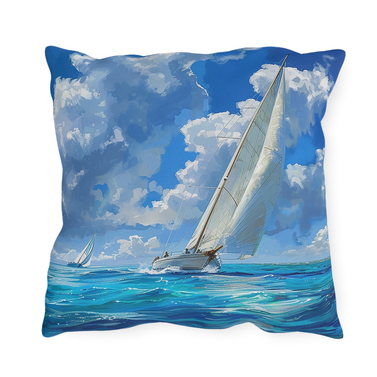 Ocean Breeze Sailing Square Outdoor Pillow - Spun Polyester - Double-Sided Print - UV-Resistant - Water-Resistant - Available in 3 sizes.