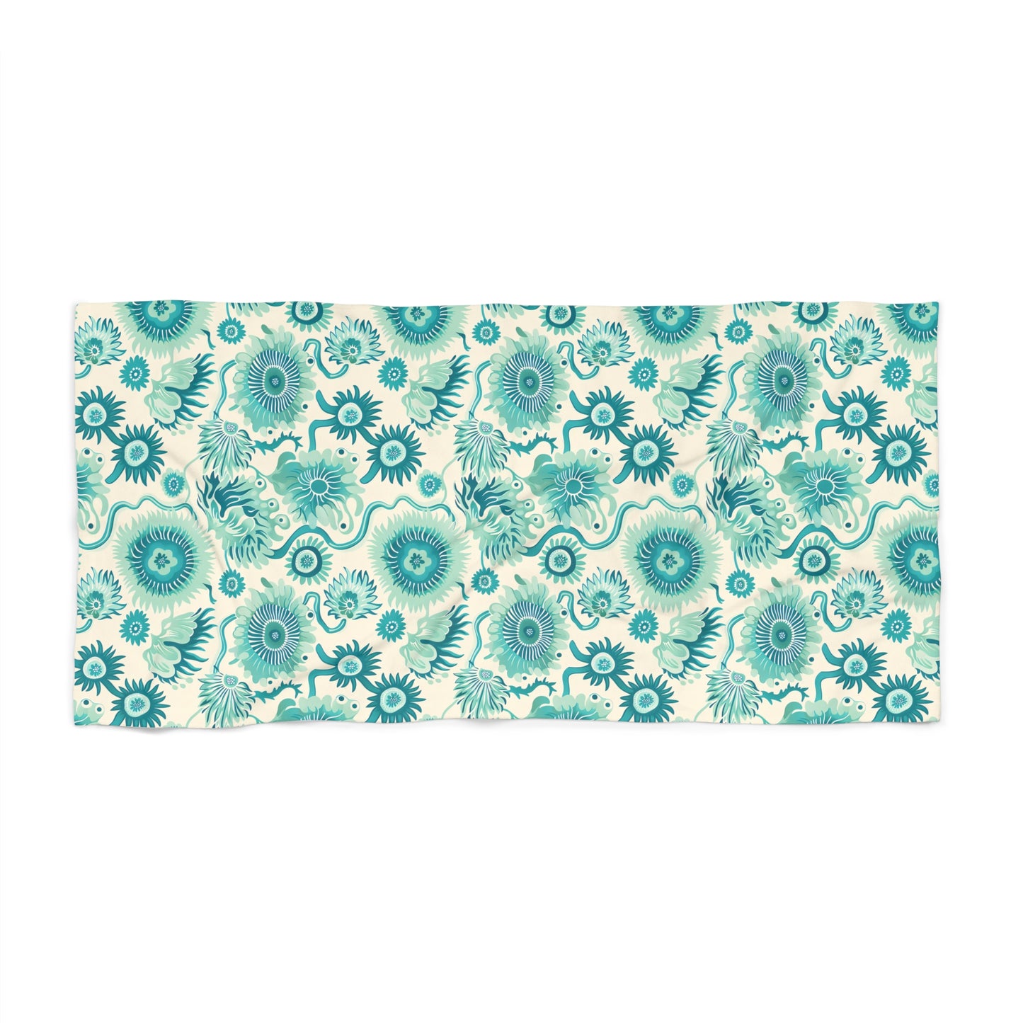 Surreal Sea Garden Luxurious Designer Beach Towel  - Float Away in Dreamy Teal Bliss! Available in 2 sizes.