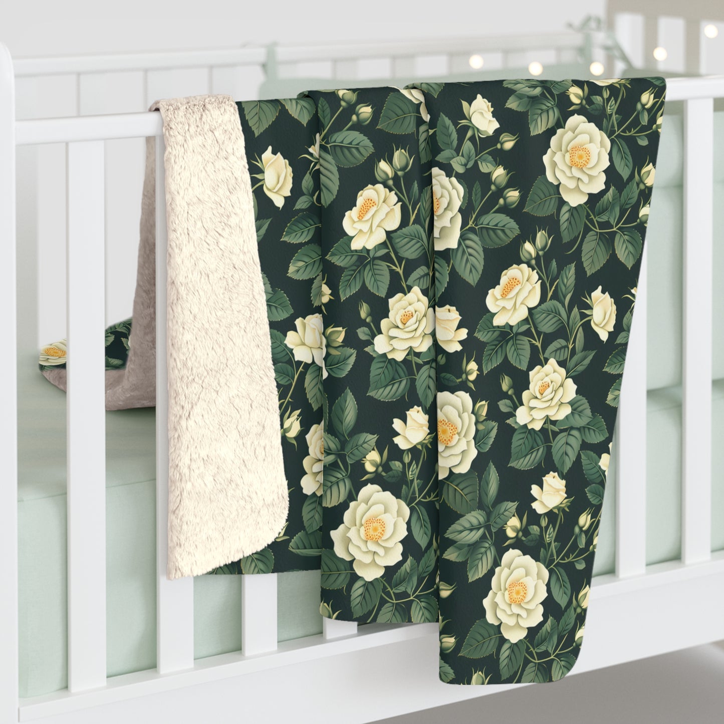White Roses at Dusk Sherpa Fleece Blanket - Bloom in Elegance! Available in 2 sizes.