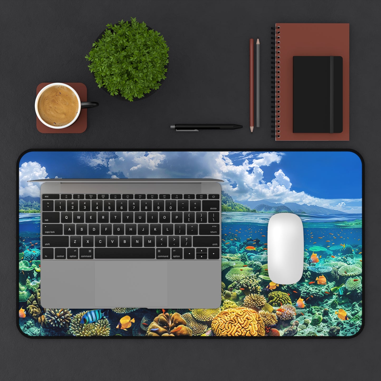 Coral Reef Dreamscape Desk Mat (Desk Pad) - Dive into Creativity with Every Click! Available in 3 sizes.