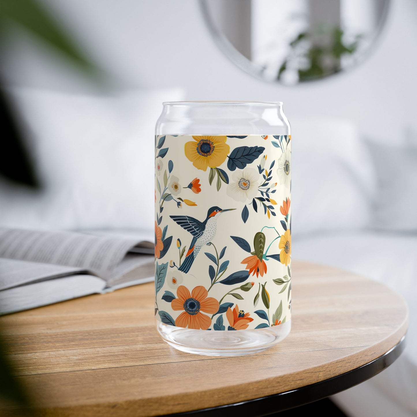 Hummingbird Harmony Sipper Glass Tumbler - 16 oz - Sip in Style with Nature's Grace!
