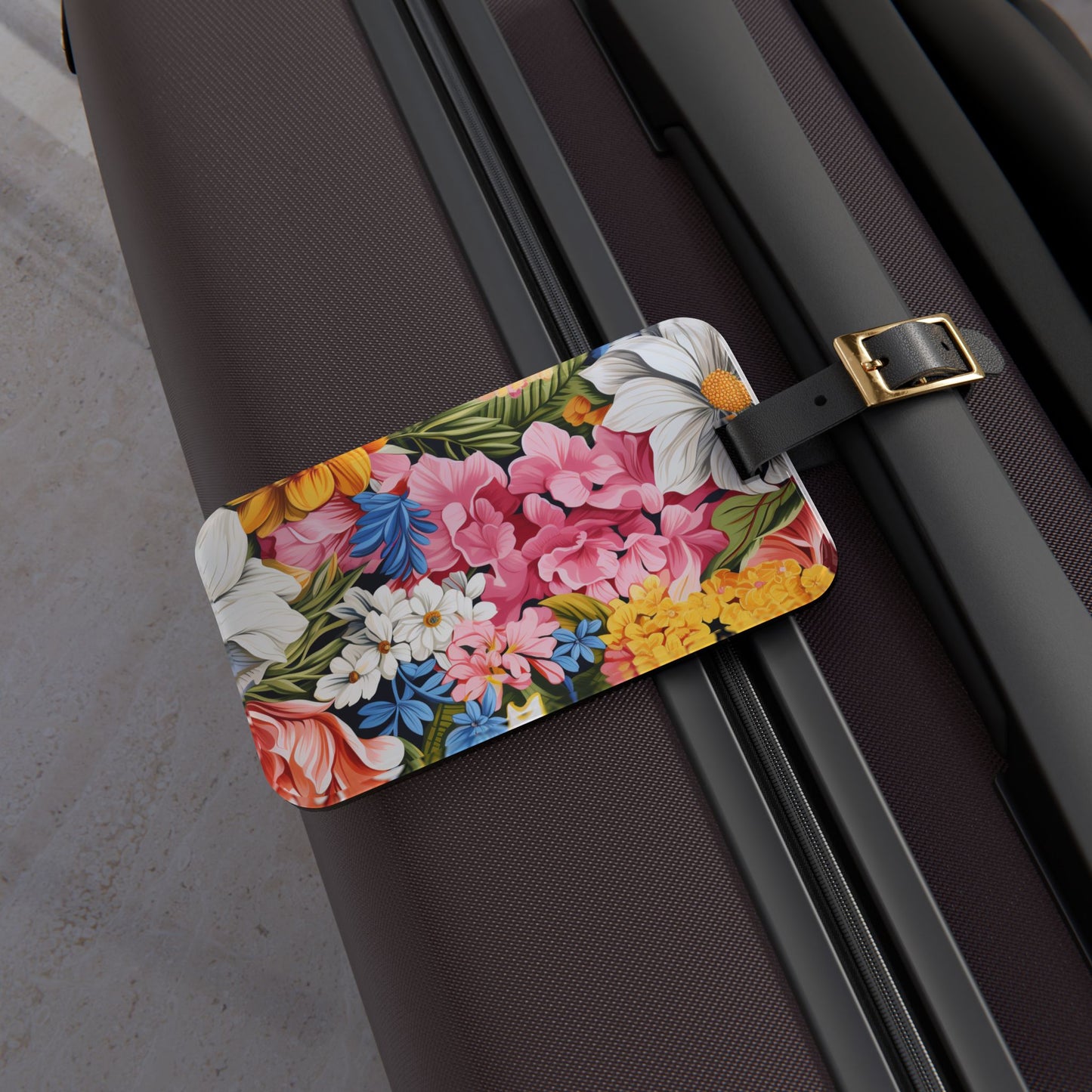 Chic Floral Acrylic Luggage Tag - Modern Durable Travel Accessory - Adjustable Leather Strap. Gorgeous!