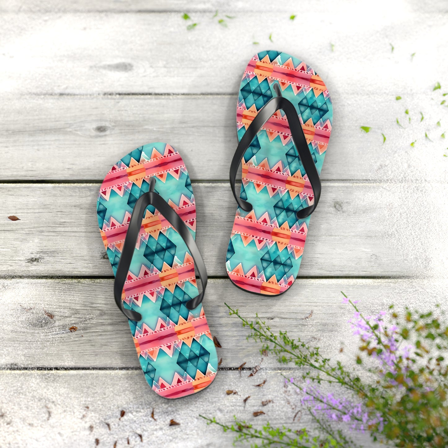 Southwest Serape Bliss Flip Flops. 5/8" Thick Comfortable Summer or Winter Gym/Sauna Footwear for Men and Women.
