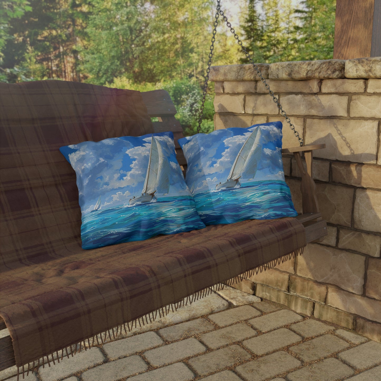 Ocean Breeze Sailing Square Outdoor Pillow - Spun Polyester - Double-Sided Print - UV-Resistant - Water-Resistant - Available in 3 sizes.