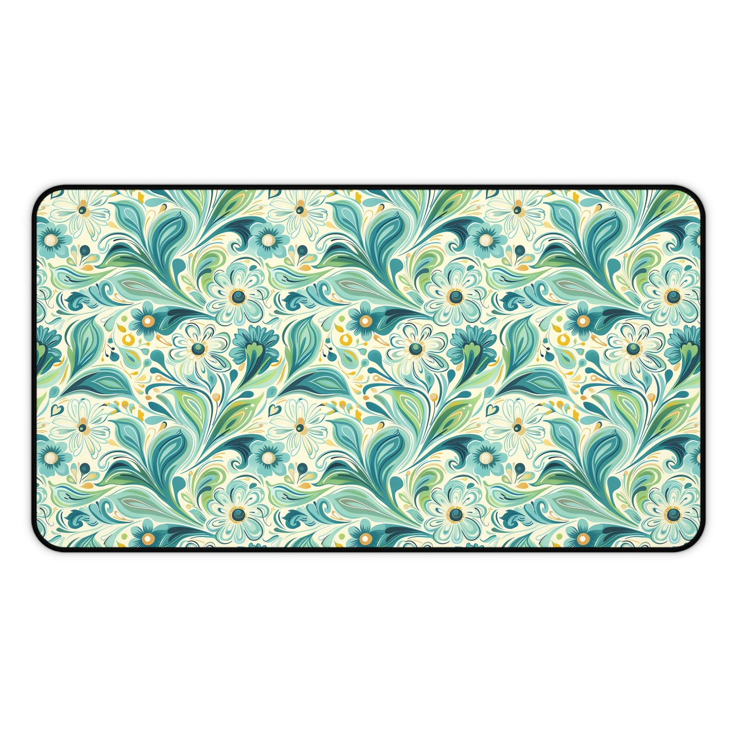 Whimsical Teal Floral Garden Desk Mat (Desk Pad) - Let Your Desk Bloom with Whimsy! Available in 3 sizes.
