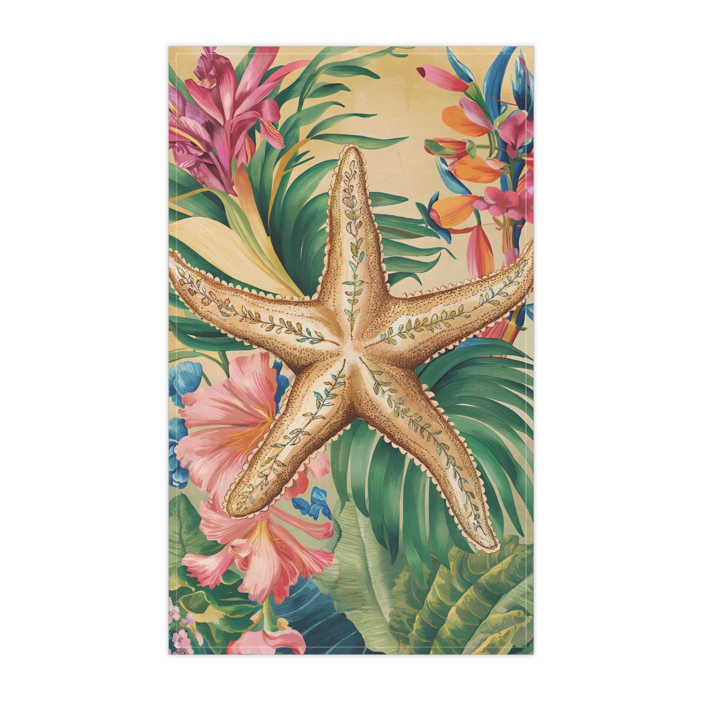 Starfish Soirée Kitchen Towel - Cotton Twill - 18" x 30" - Bask in Romantic Tropical Design with Starfish Elegance!