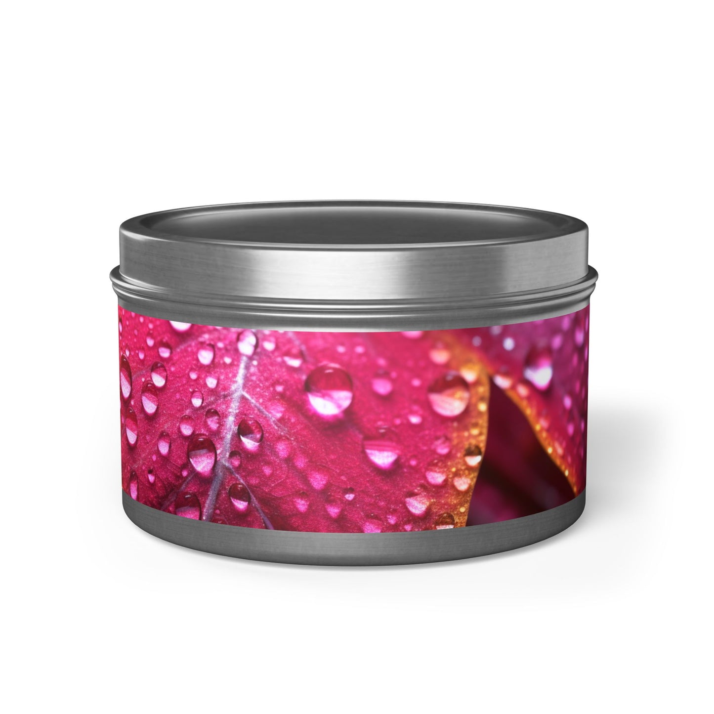 Tropical Dew Leaf Tin Candle. Embrace Nature's Serenity - A Tropical Retreat in Every Flame. Available in 2 sizes, 3 finishes, and 3 scents.