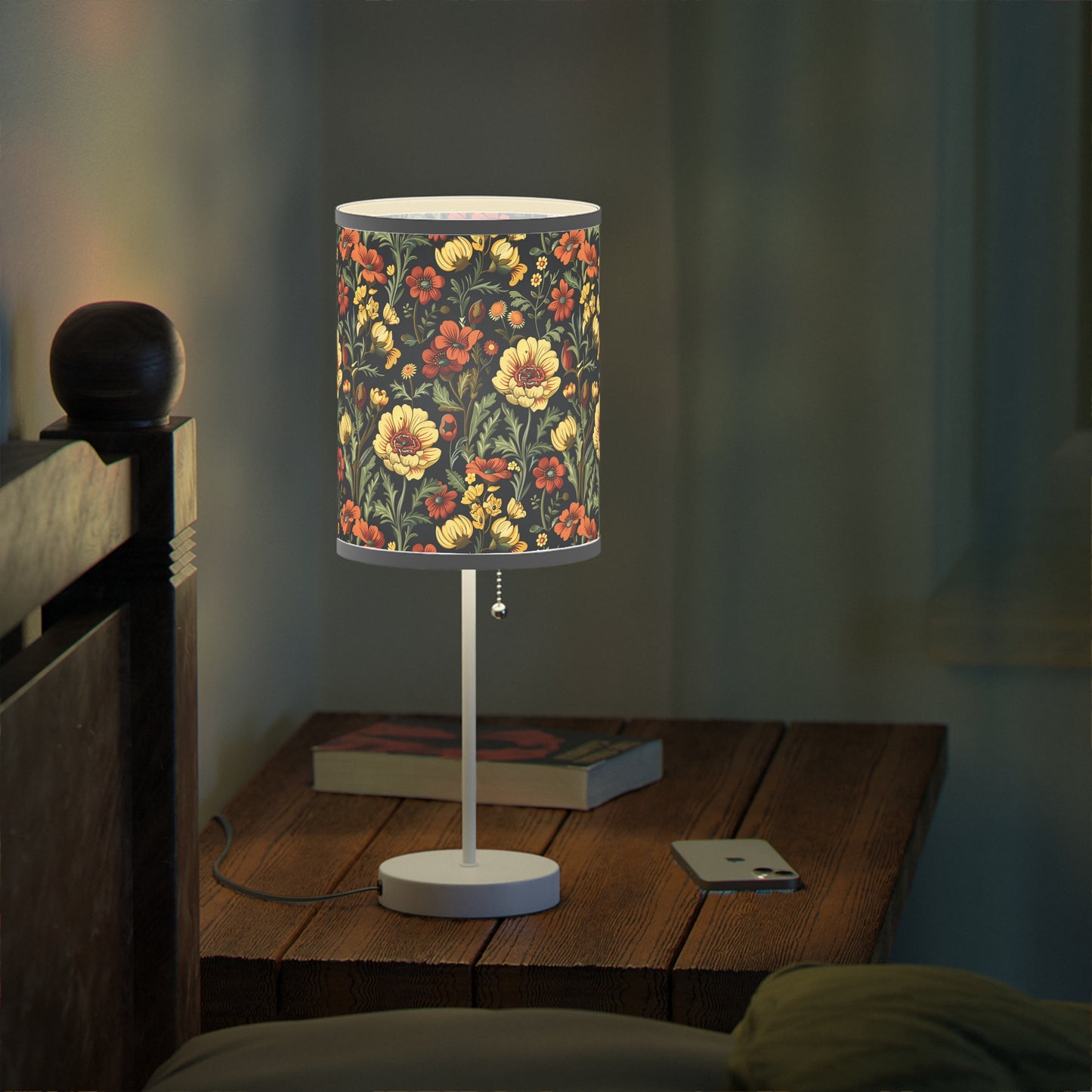 European Floral Tapestry Modern Table Lamp. 20" Tall, Metal Stand, US|CA Plug, Available in 2 Finishes & Multiple Trim Colors