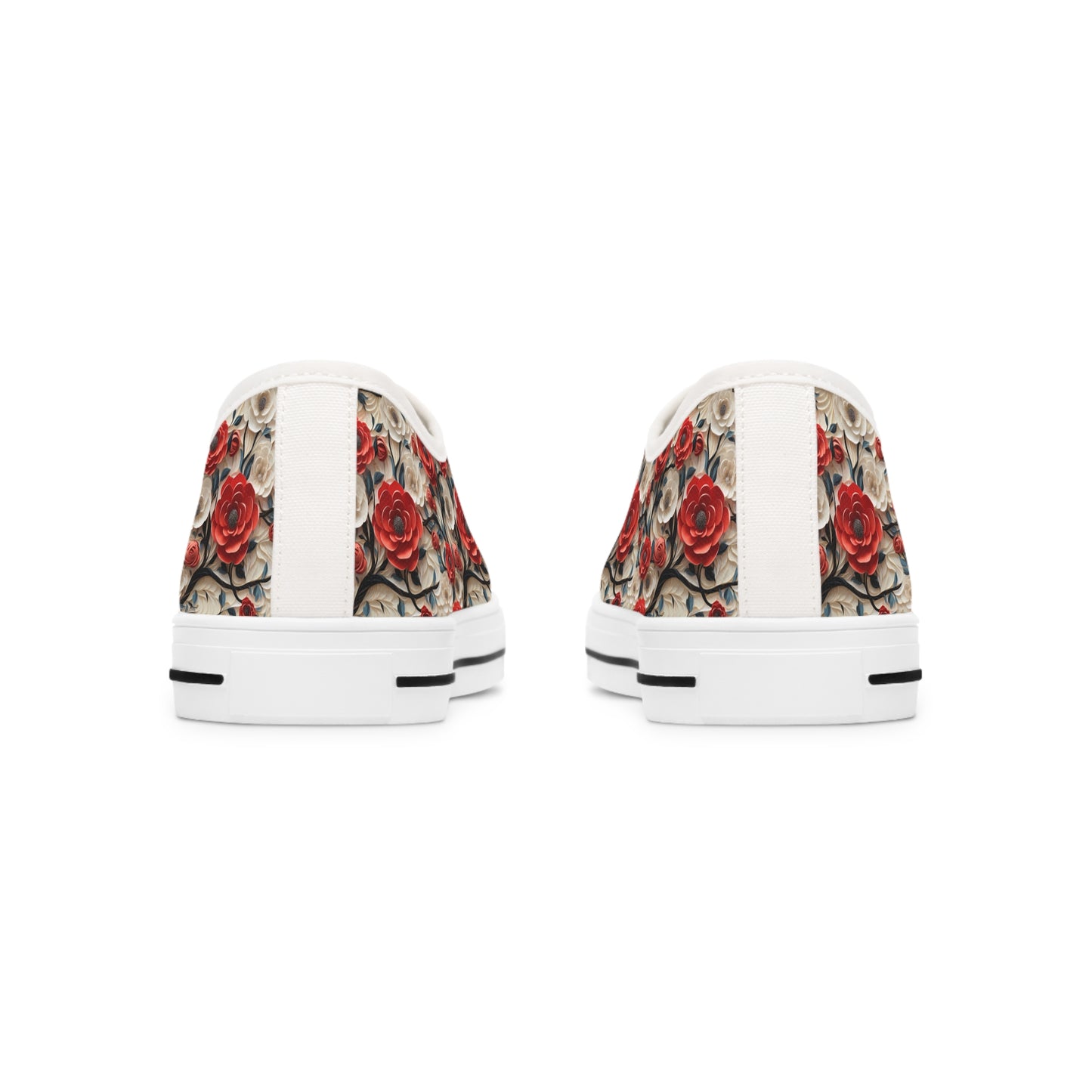 3D Rose Trellis Ladies' Low Top Sneakers - Walk Through a Garden of Elegance – Where Roses Bloom at Your Feet!