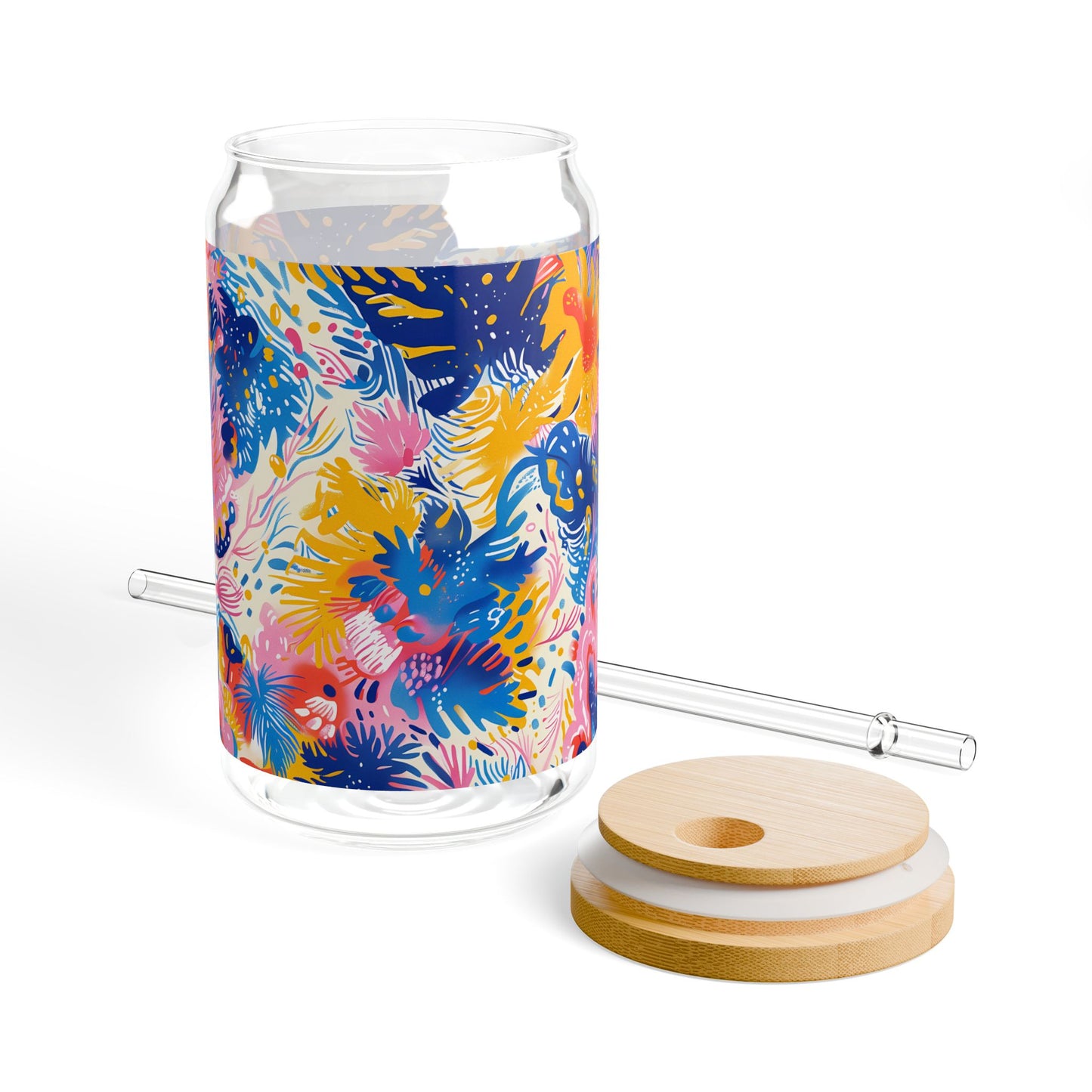 Splatter Blossom Sipper Glass Tumbler - 16 oz - Sip a Splash of Color with Splatter Blossom!