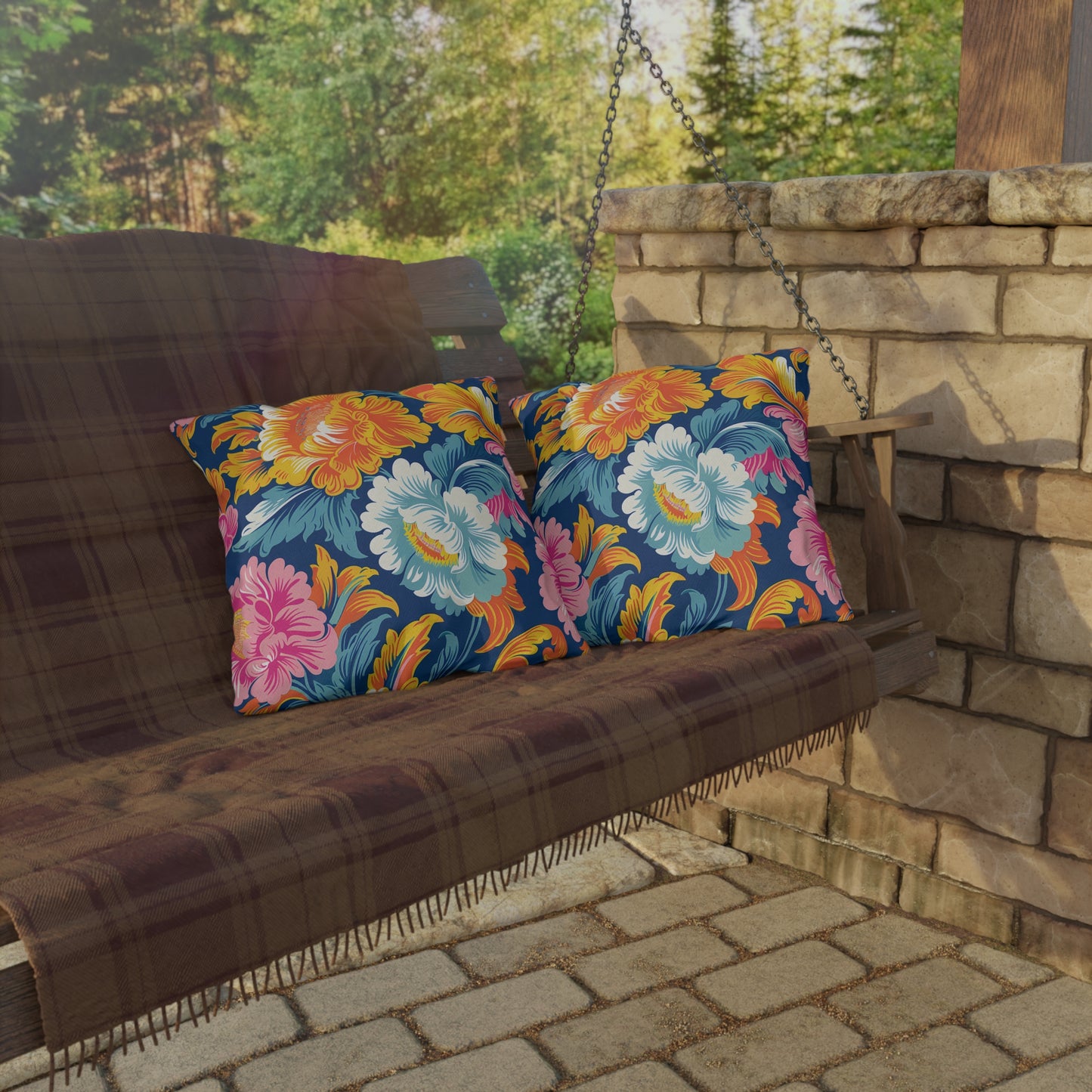 Chintz Charm Square Outdoor Pillow - Spun Polyester - Double-Sided Print - UV-Resistant - Water-Resistant - Available in 3 sizes.