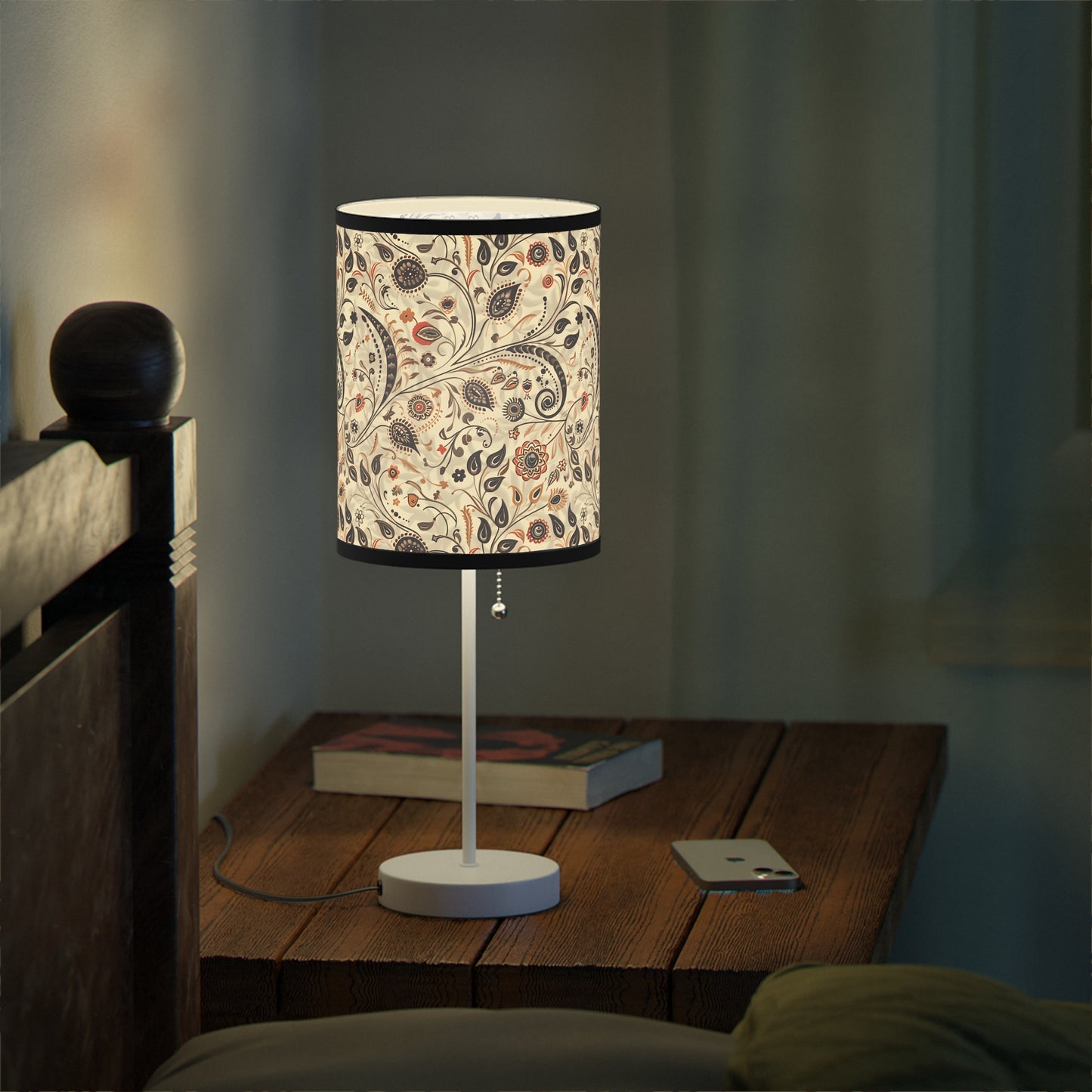 Tranquil Garden Paisley Modern Table Lamp. 20" Tall, Metal Stand, US|CA Plug, Available in 2 Finishes & Multiple Trim Colors