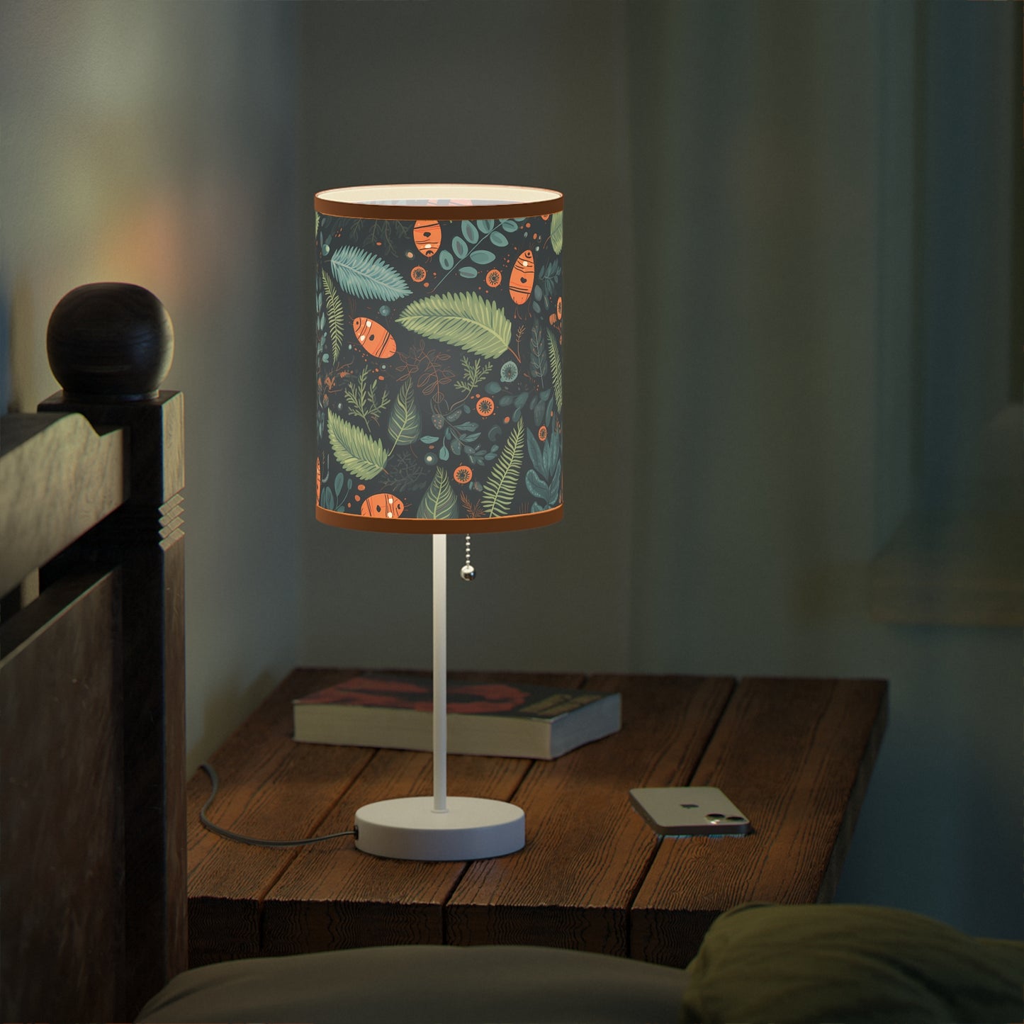 Mysterious Ferns Modern Table Lamp, 20" Tall, Metal Stand, US|CA Plug, Available in 2 Finishes & Multiple Trim Colors