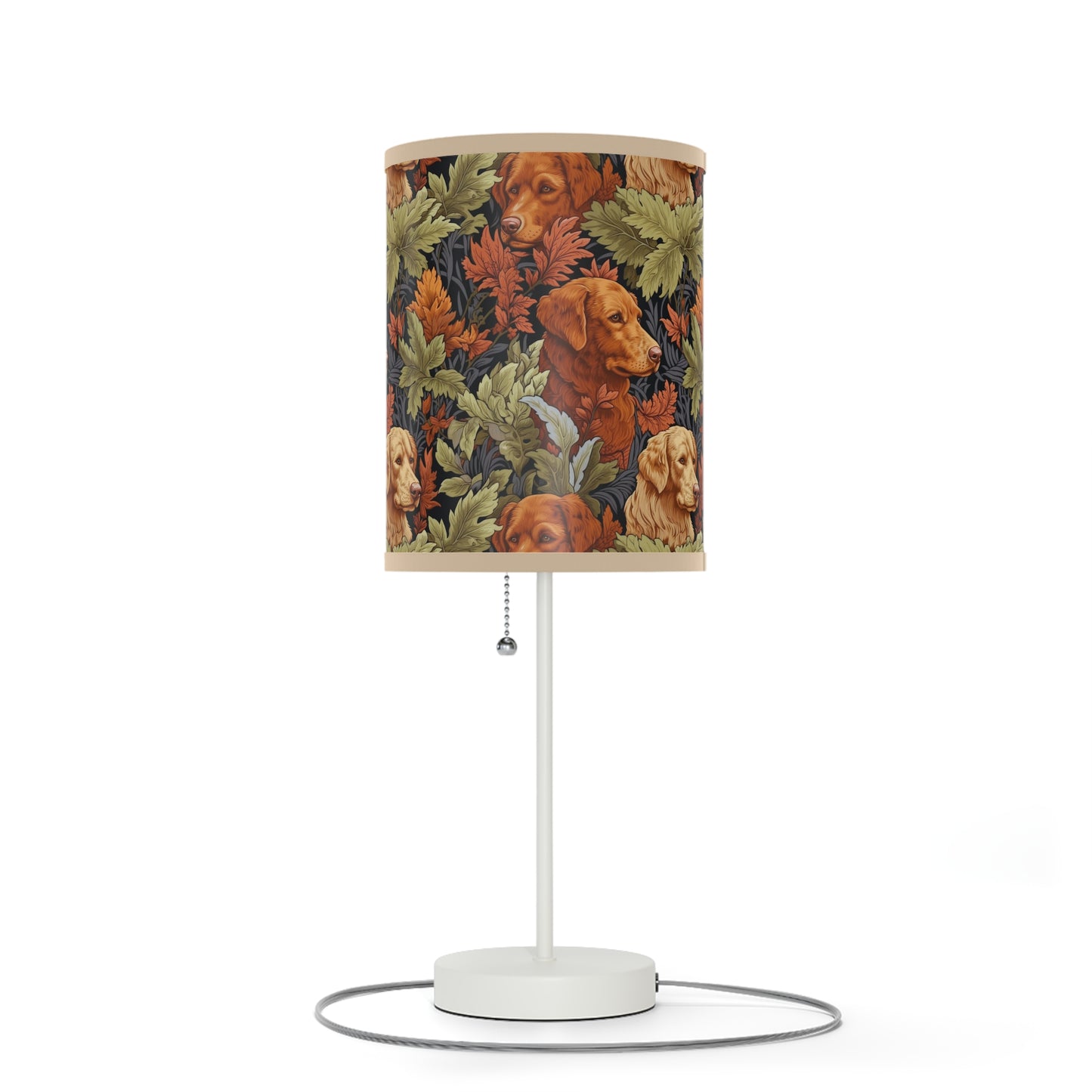 Classic English Dog Tapestry Modern Table Lamp, 20" Tall, Metal Stand, US|CA Plug, Available in 2 Finishes & Multiple Trim Colors