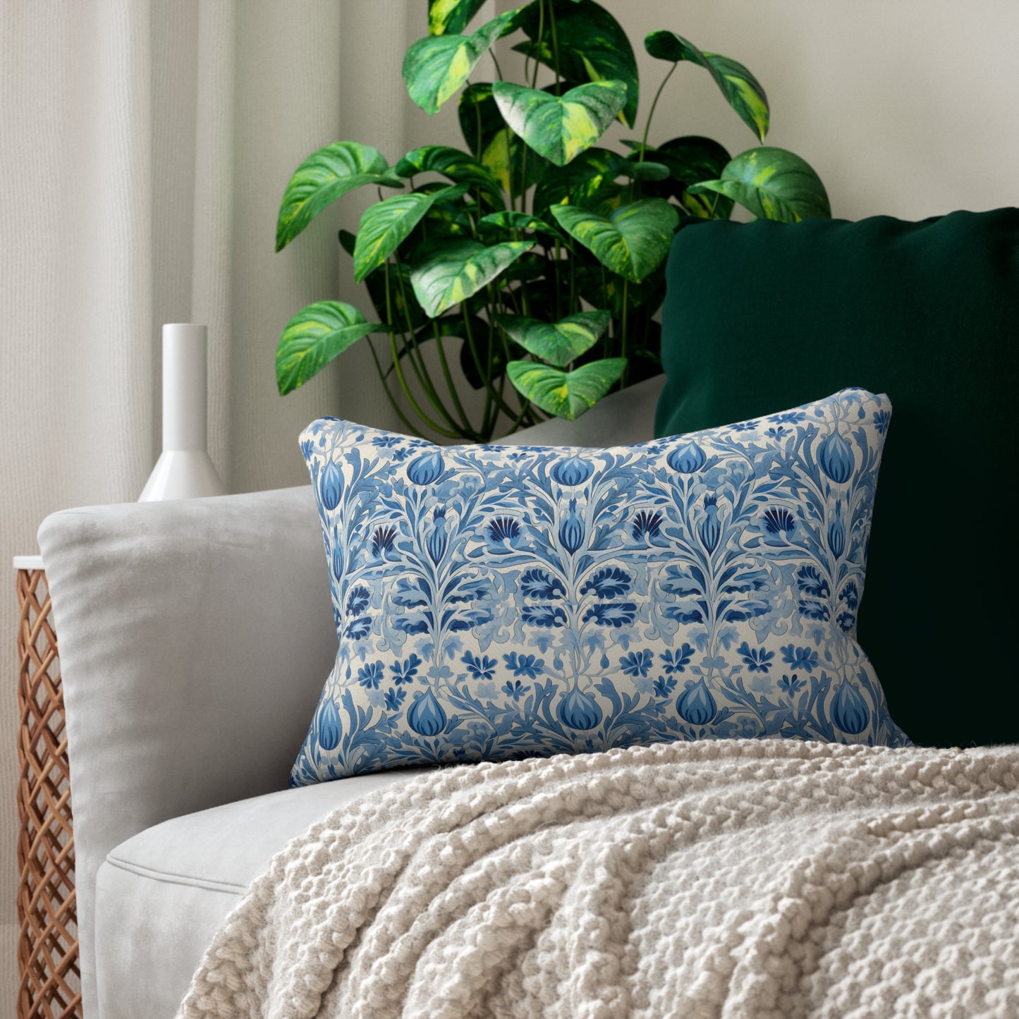 Dutch Blue Tulip Lumbar Pillow - Spun Polyester - Double-Sided Print - Concealed Zipper - Lumbar size: 20" x 14"
