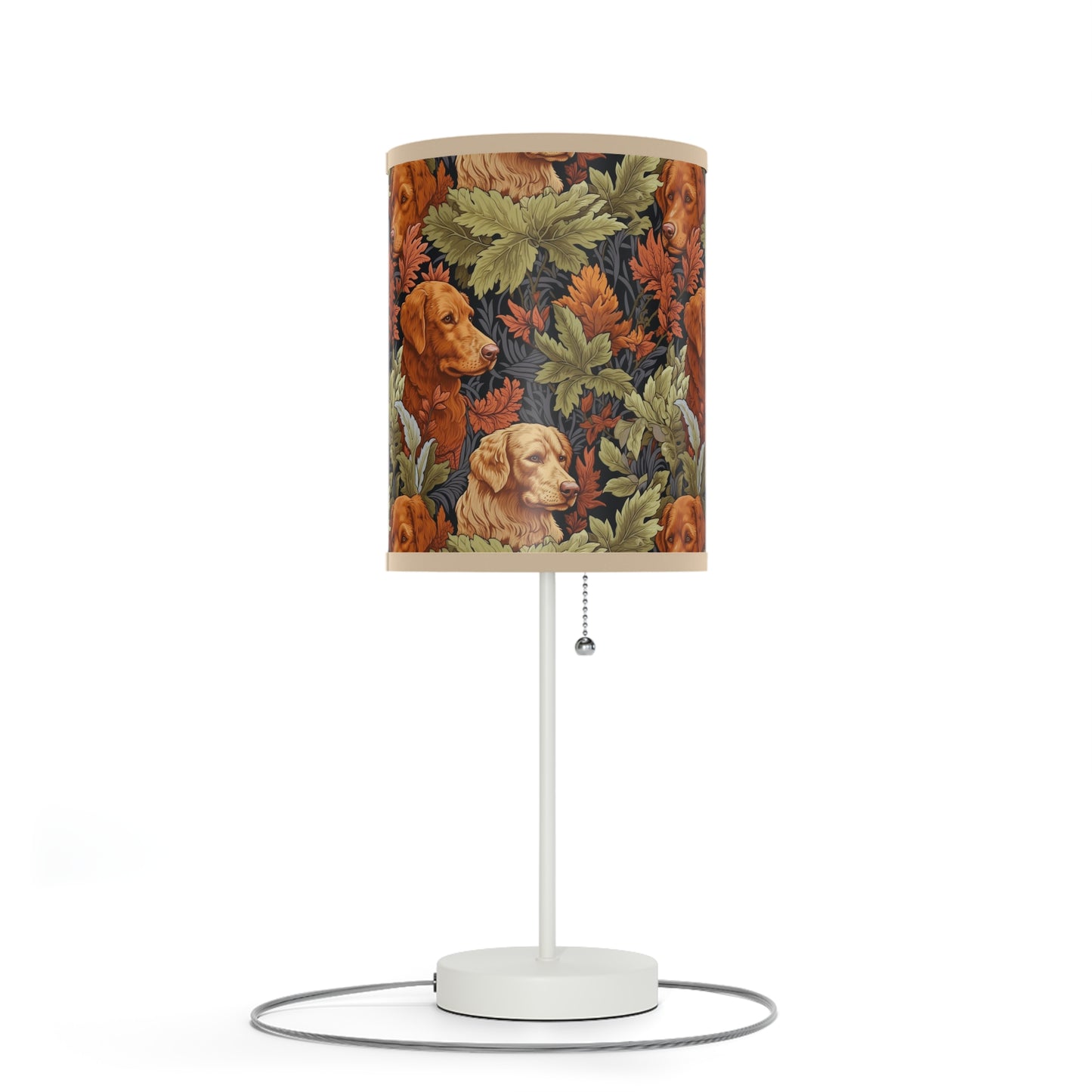 Classic English Dog Tapestry Modern Table Lamp, 20" Tall, Metal Stand, US|CA Plug, Available in 2 Finishes & Multiple Trim Colors