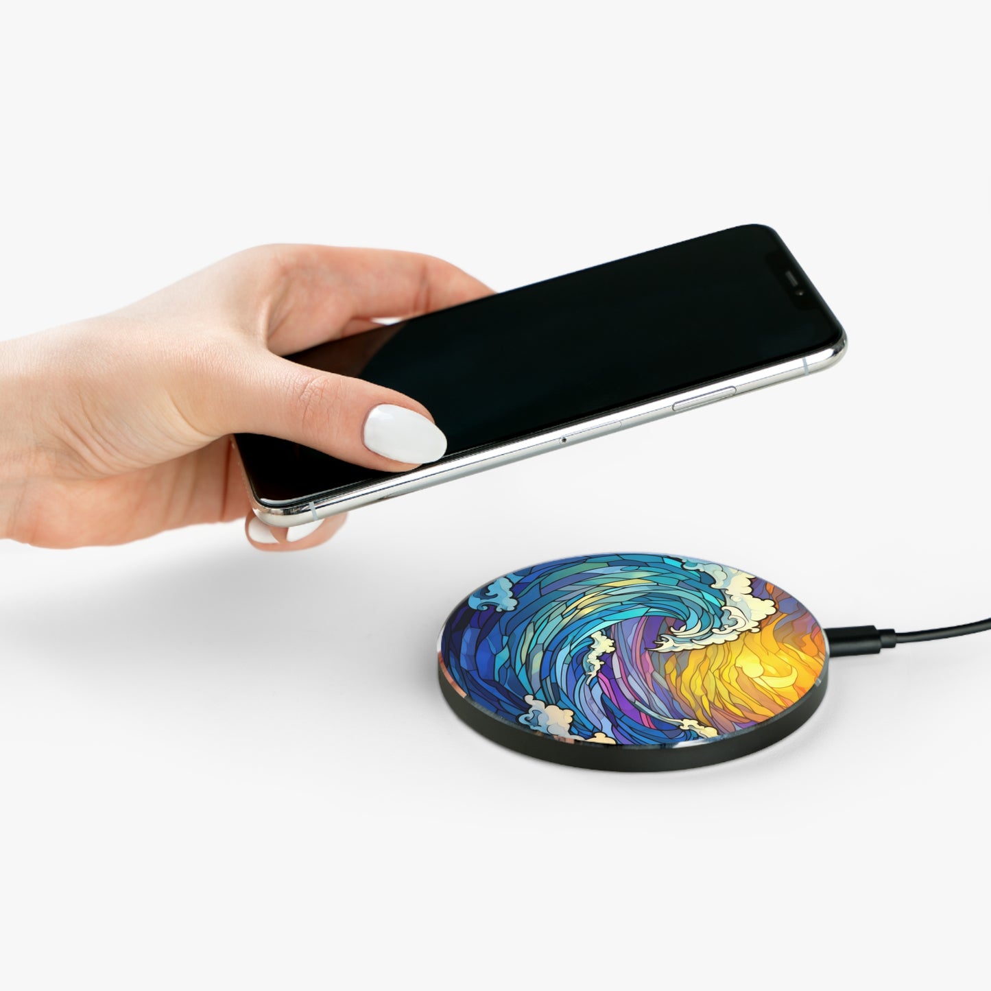 Stained Glass Seascape Wireless Charger - Ride the Waves of Power with Artistic Grace!
