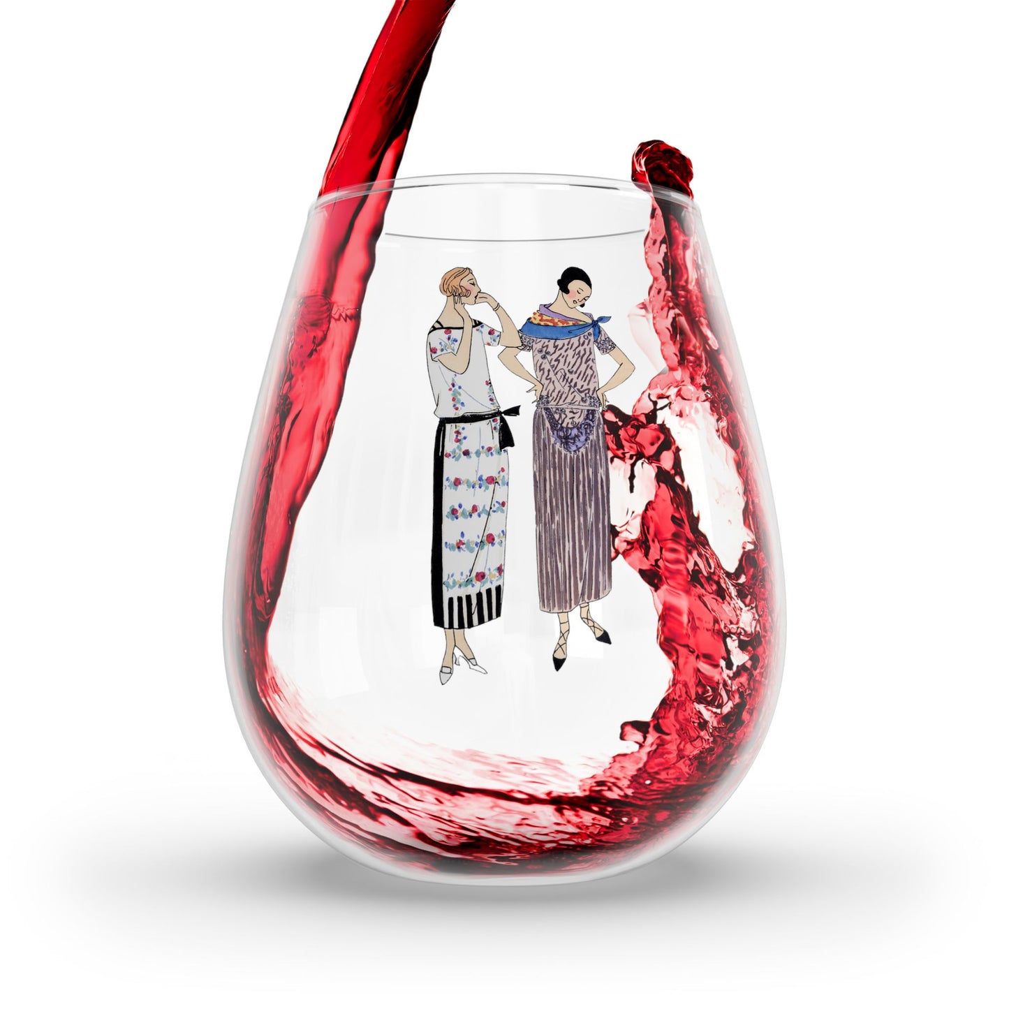 Roaring Twenties Rendezvous Stemless Wine Glass - 11.75 oz - Toast in Timeless Glamour with Every Sip! From Our Vintage Vogue Collection.