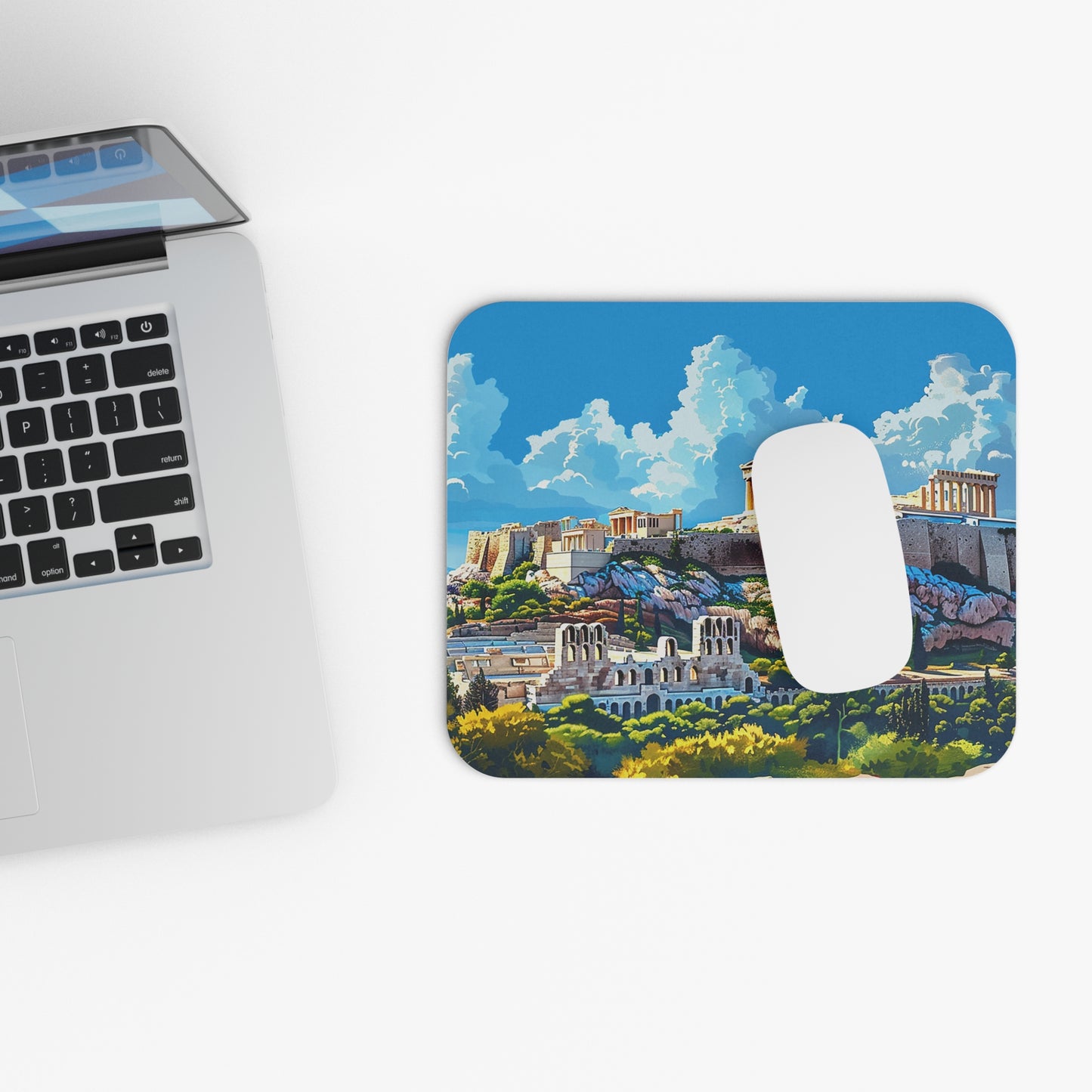 Acropolis Skyline Splendor Mouse Pad - Navigate Your Day with Ancient Greek Grandeur!