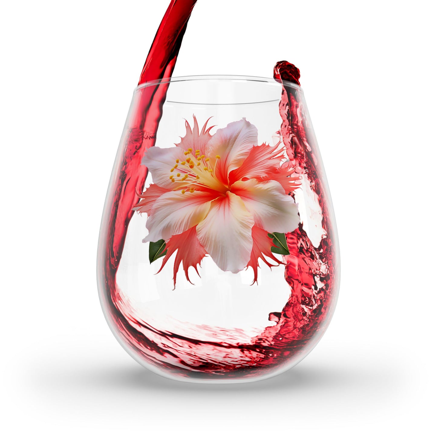 Pink & White Hibiscus Stemless Wine Glass - 11.75 oz - Celebrate the Aloha Spirit! From our Hibiscus Bloom Collection.