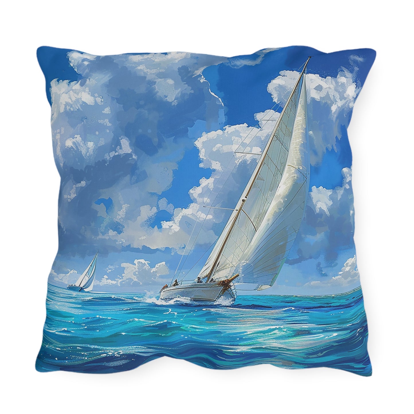 Ocean Breeze Sailing Square Outdoor Pillow - Spun Polyester - Double-Sided Print - UV-Resistant - Water-Resistant - Available in 3 sizes.