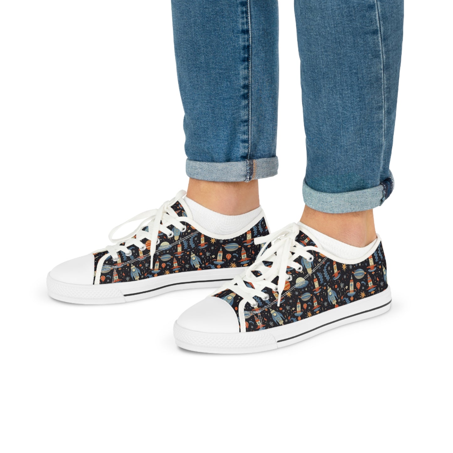 Galactic Space Rocket Romp Men's Low Top Sneakers - Blast Off in Style – Where Nostalgia Meets Outer Space!