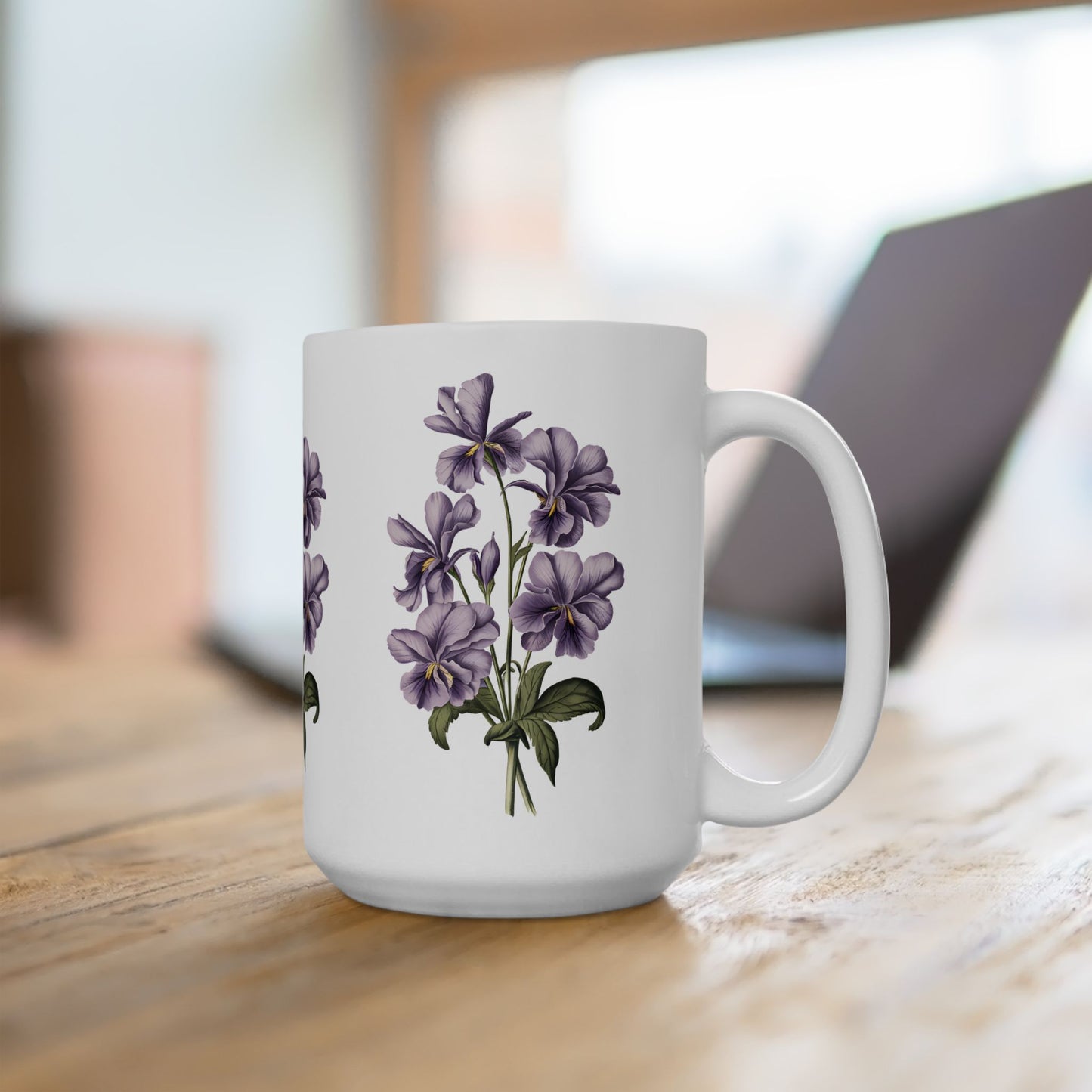 February Birth Month Flower - Violets Ceramic Mug - 15 oz. - Celebrate February with the Elegance of Violets. From our Blooming Celebrations Birth Month Flower Collection.