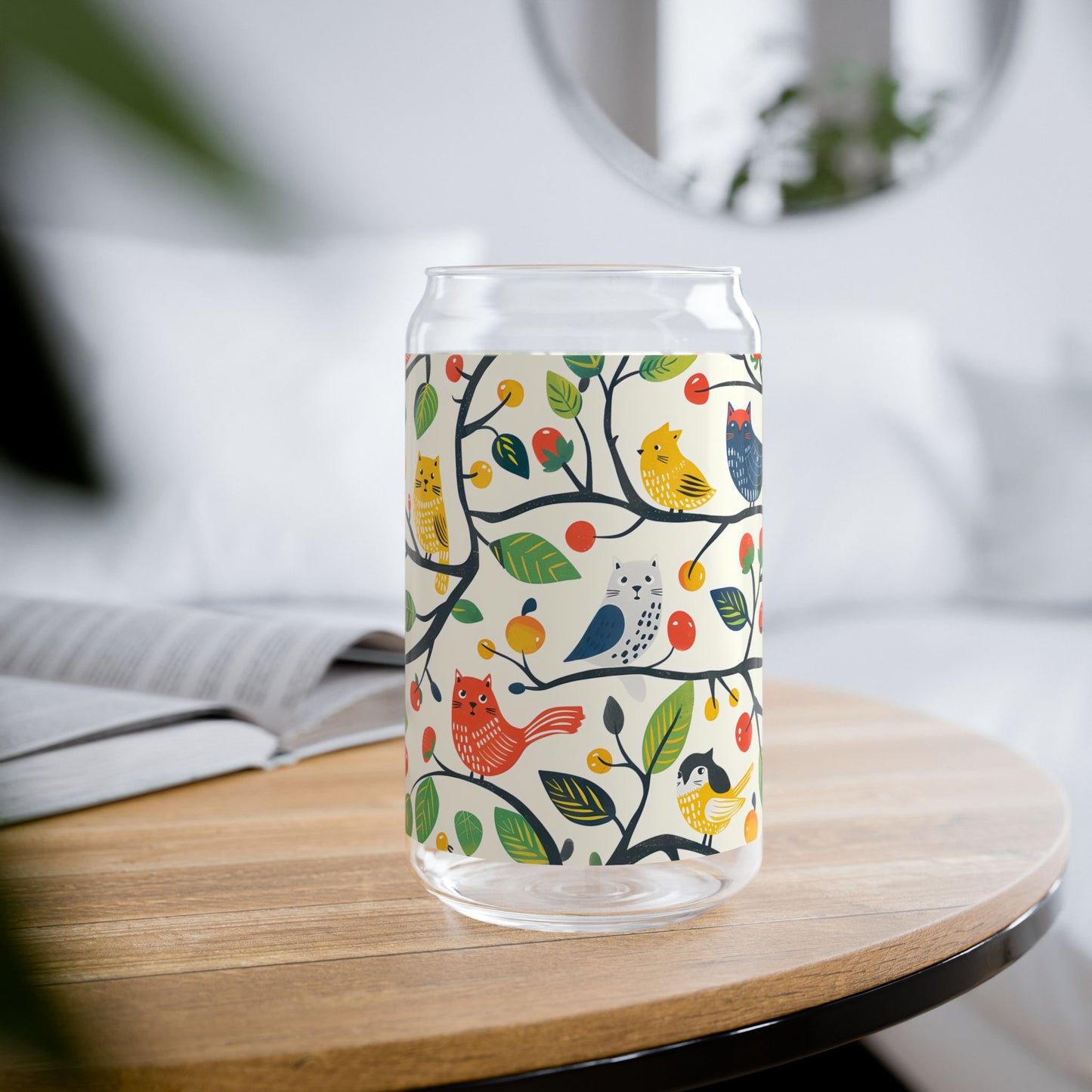 Catbird Tree Sipper Glass Tumbler - 16 oz - Sip in Style with a Perch of Catbirdy Playfulness!