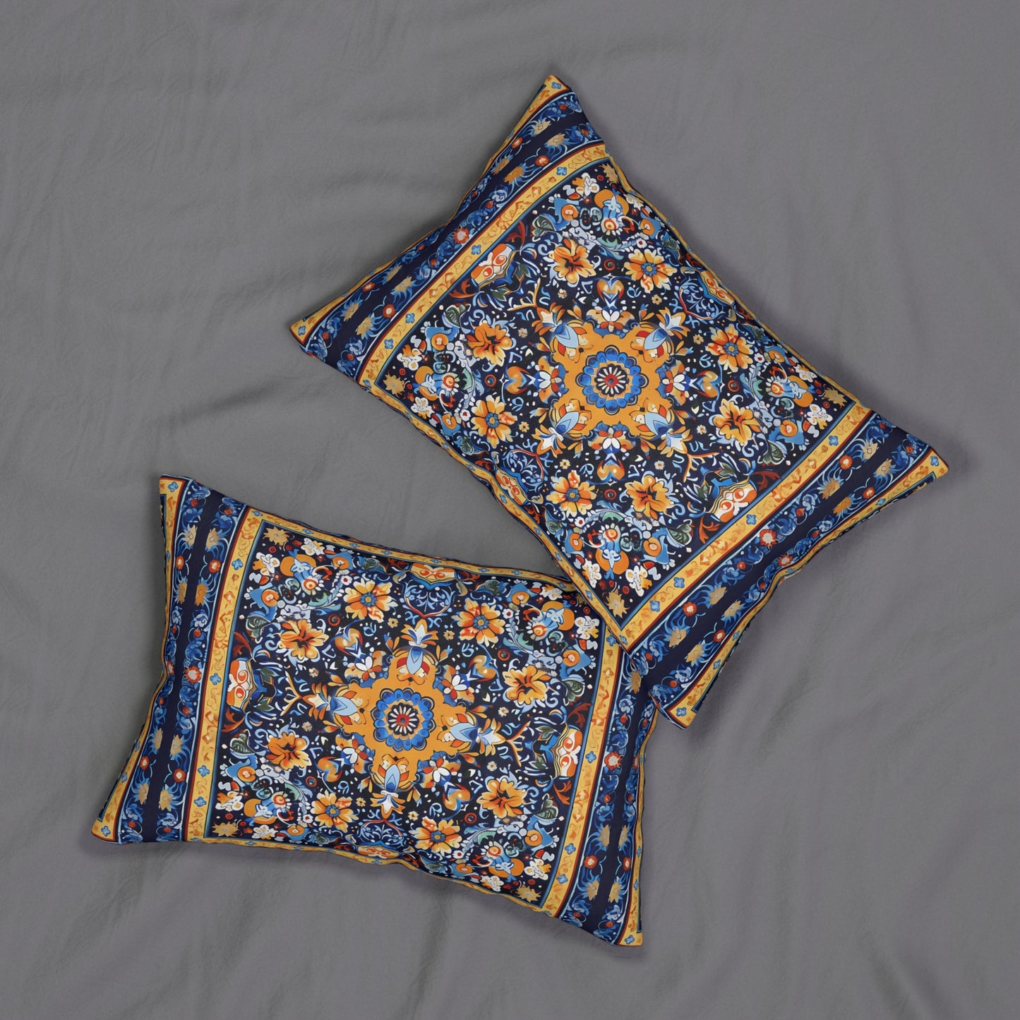 Byzantine Blue Bloom Lumbar Pillow - Spun Polyester - Double-Sided Print - Concealed Zipper - 20" x 14"