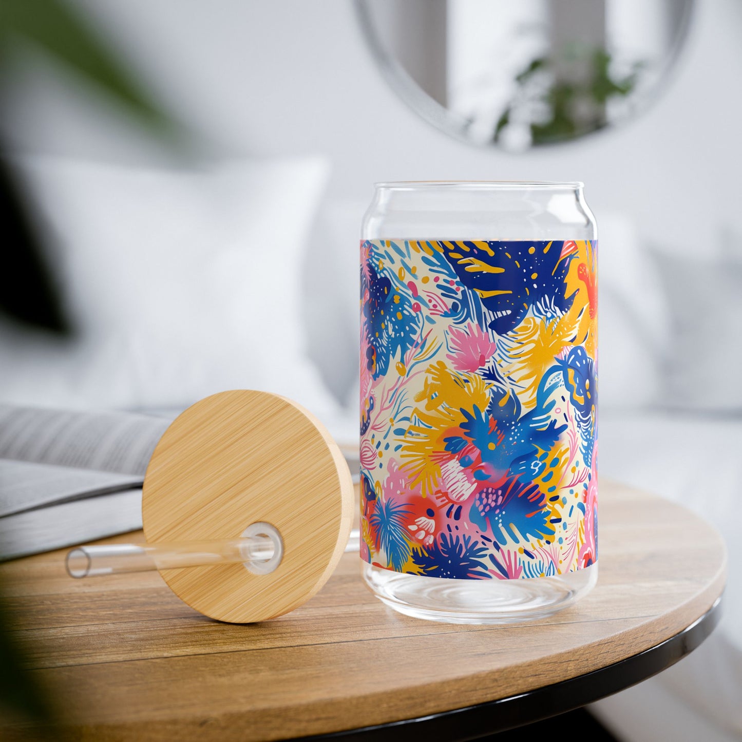 Splatter Blossom Sipper Glass Tumbler - 16 oz - Sip a Splash of Color with Splatter Blossom!