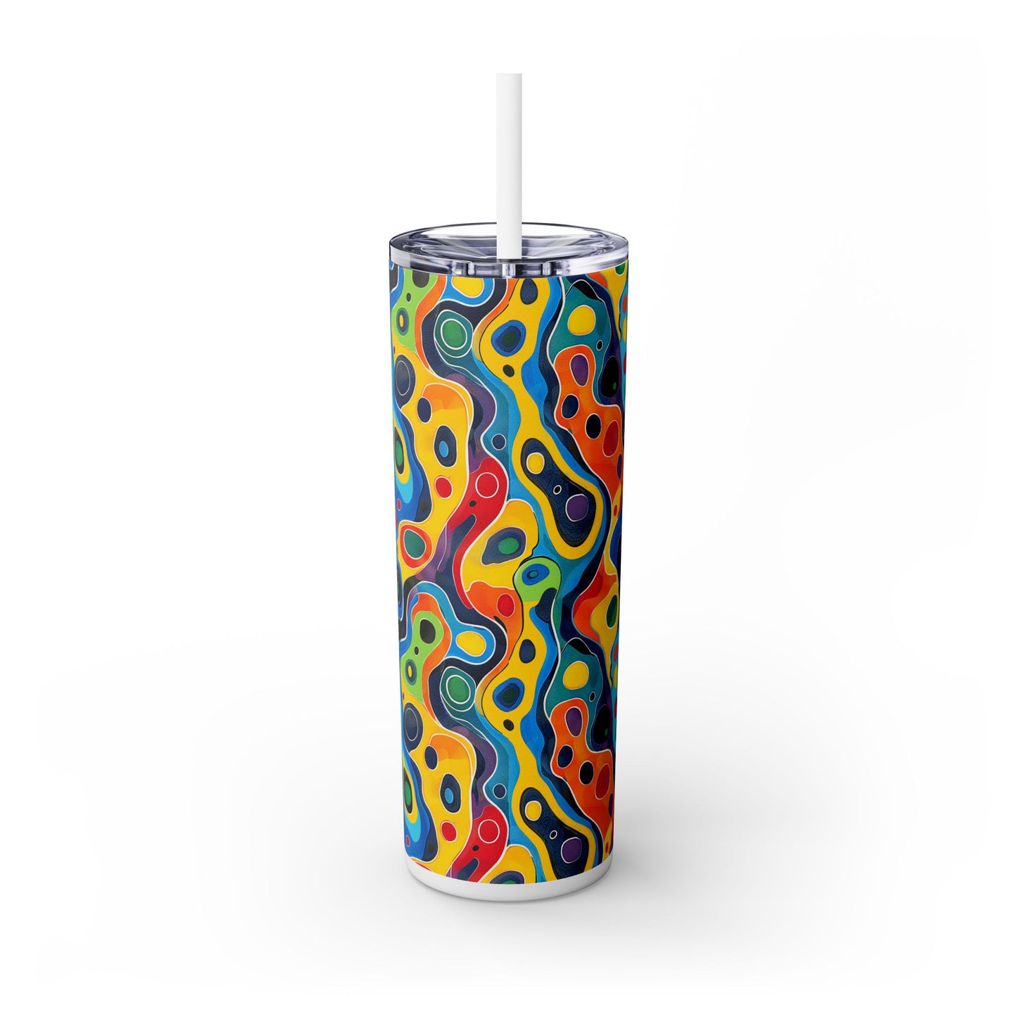 Groovy Splash Escape Skinny Tumbler with Straw - 20 oz. Insulated Stainless Steel - Embrace the Groove with Every Sip!