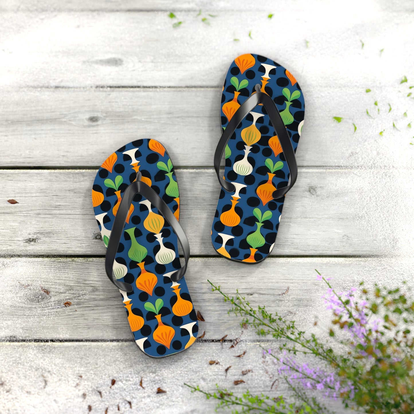 Mod Floating Vases Flip Flops. 5/8" Thick Comfortable Summer or Winter Gym/Sauna Footwear for Men and Women.