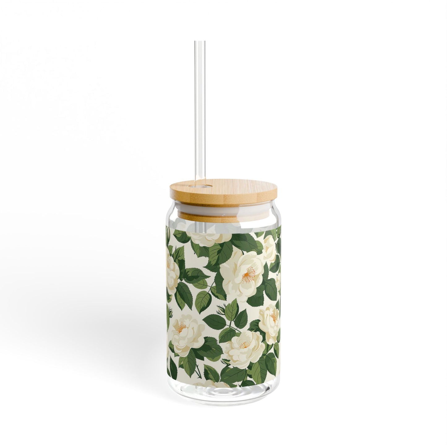White Roses at Dawn Sipper Glass Tumbler - 16 oz - Life's a Bed of White Roses When You Sip from our White Rose Sipper Glass!
