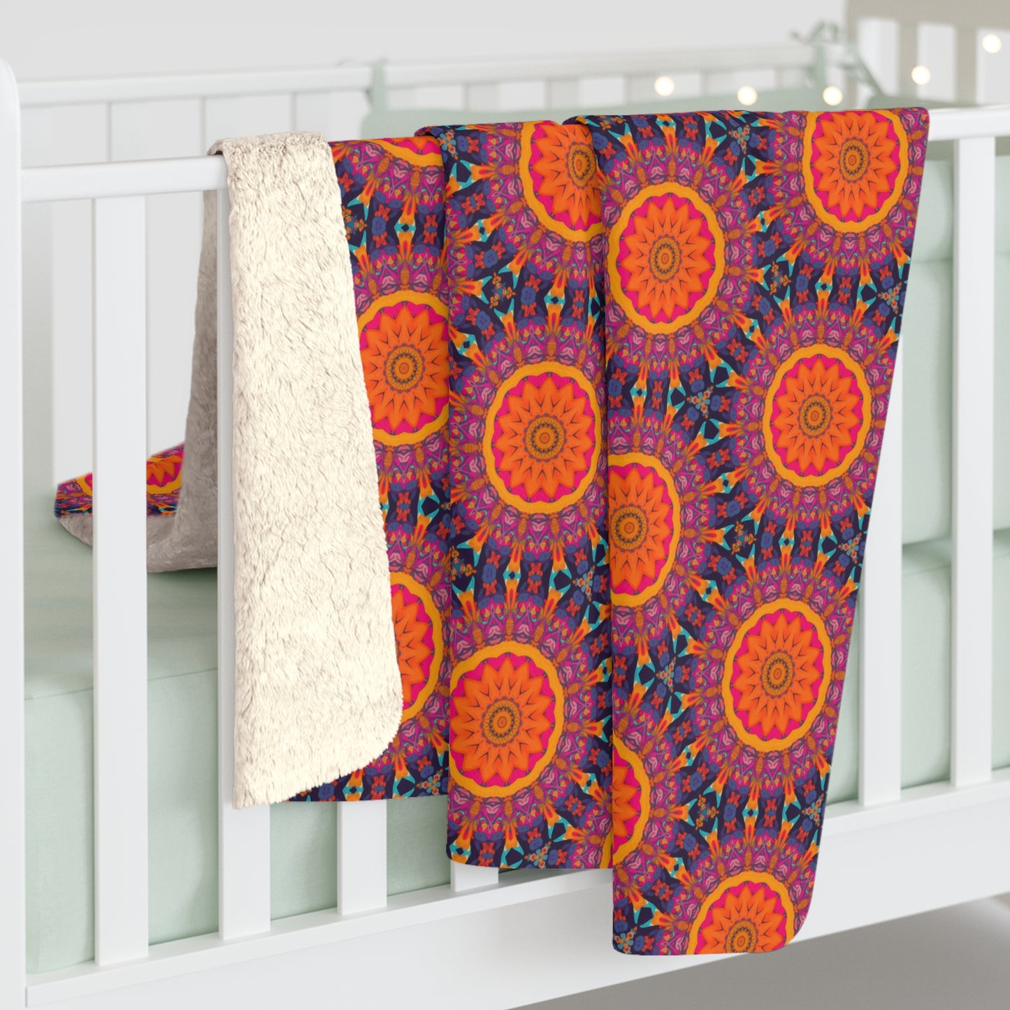 Fiery Mosaic Magic Sherpa Fleece Blanket - Ignite Your Style with Bold Beauty! Available in 2 sizes.