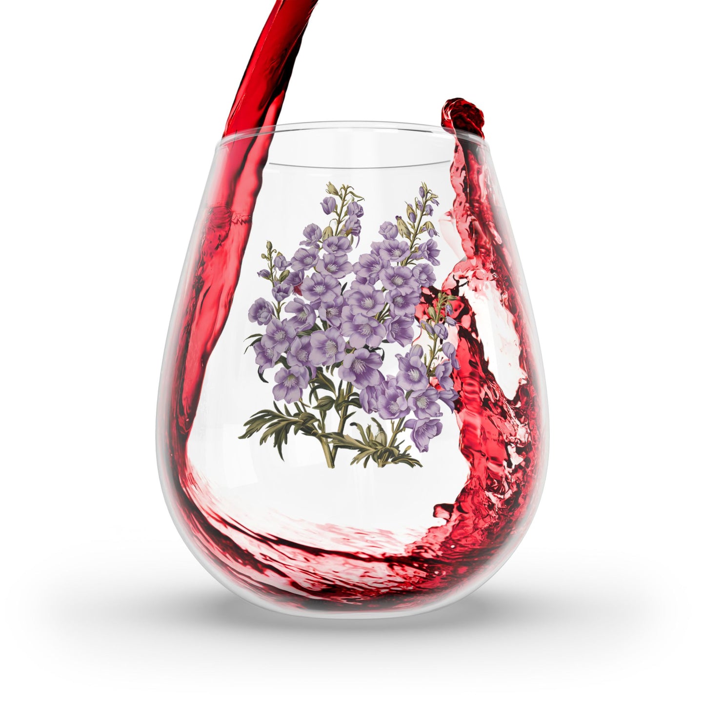 July Birth Month Flower - Larkspur Stemless Wine Glass - 11.75 oz - Celebrate July's Vibrant Spirit! From our Blooming Celebrations Birth Flower Collection.