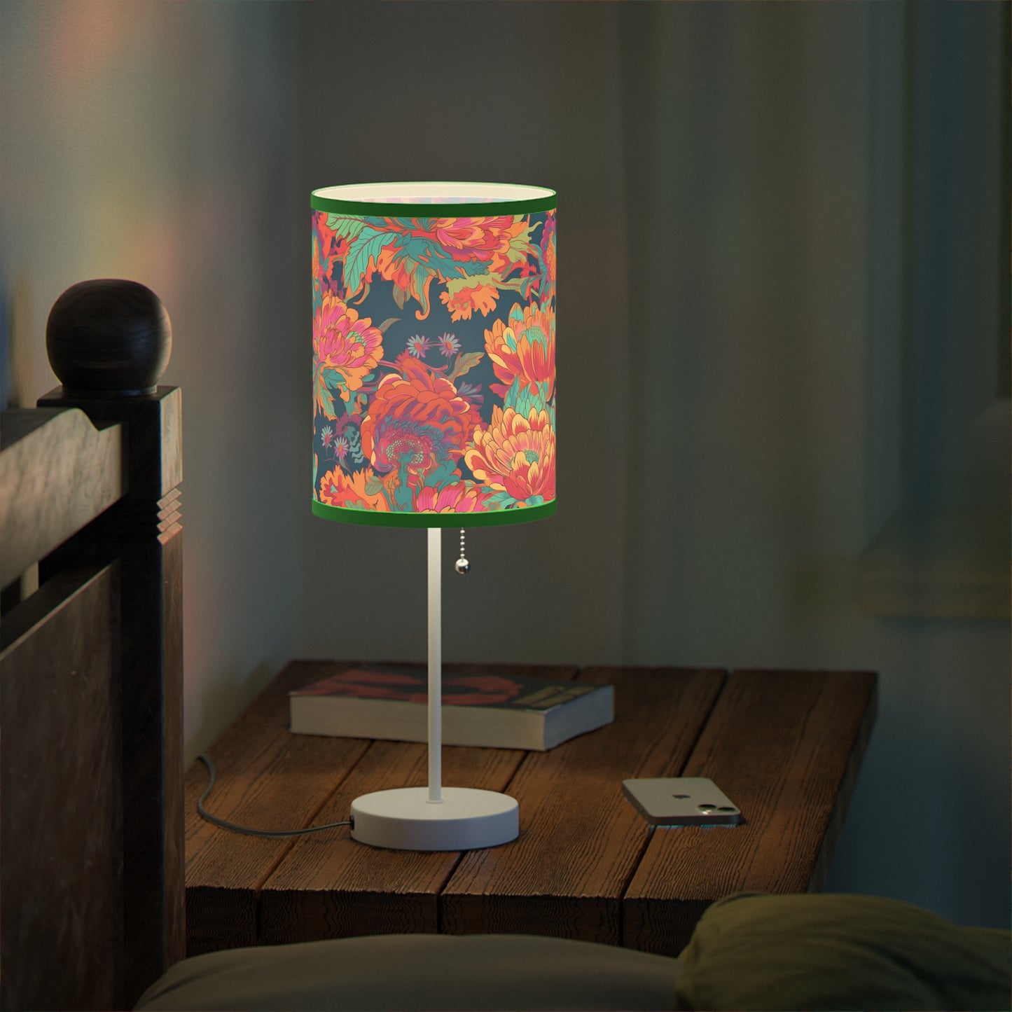 Psychedelic Flower Power Modern Table Lamp, 20" Tall, Metal Stand, US|CA Plug, Available in 2 Finishes & Multiple Trim Colors