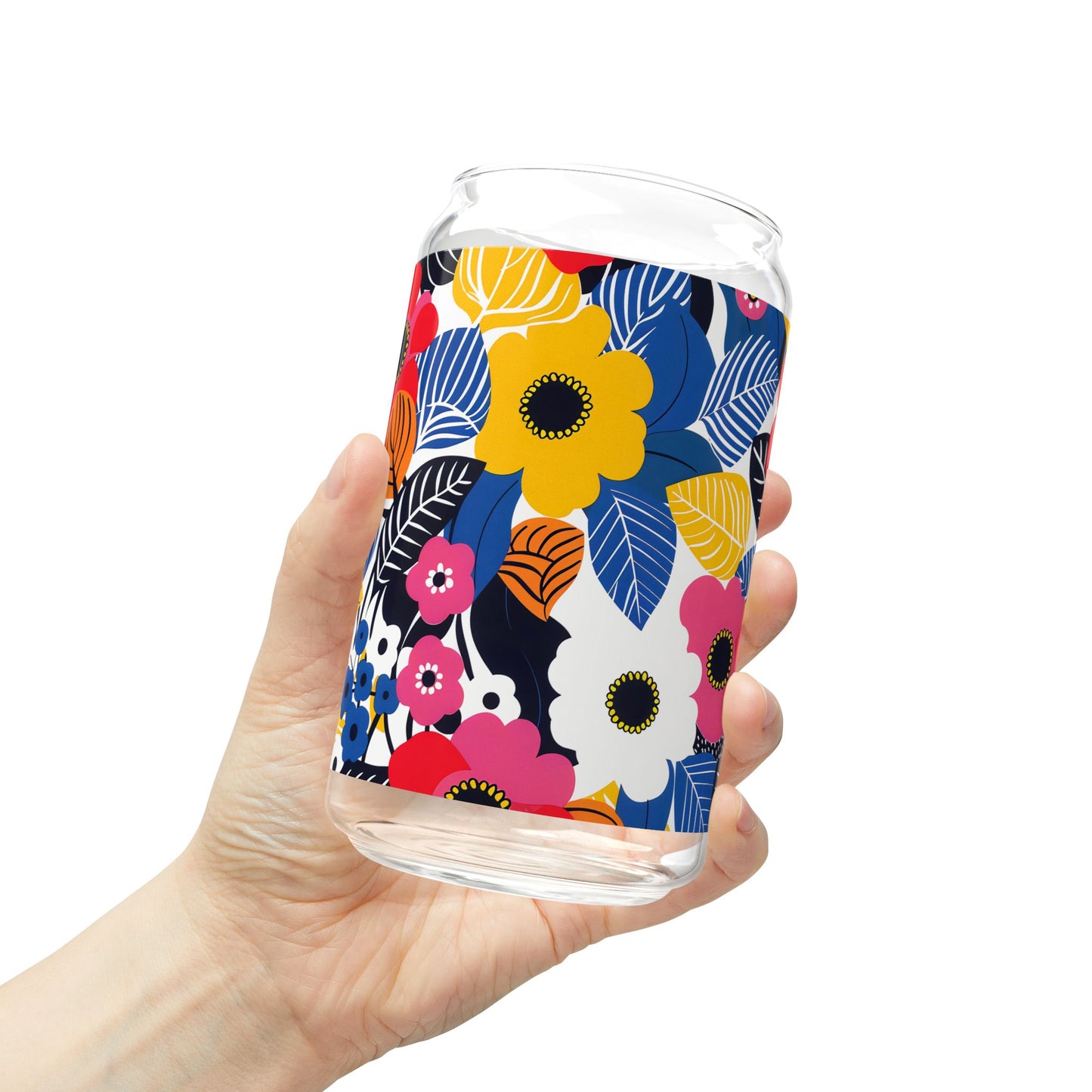 Blossom Burst Sipper Glass Tumbler - 16 oz - Sip in Style with a Burst of Blossoms!
