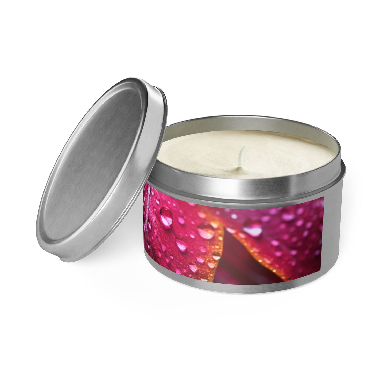 Tropical Dew Leaf Tin Candle. Embrace Nature's Serenity - A Tropical Retreat in Every Flame. Available in 2 sizes, 3 finishes, and 3 scents.
