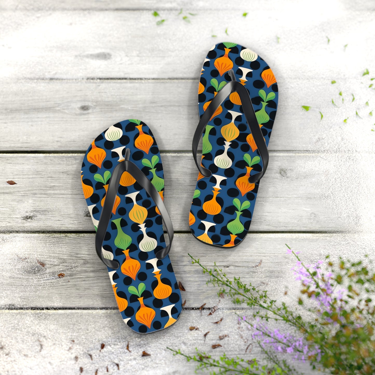 Mod Floating Vases Flip Flops. 5/8" Thick Comfortable Summer or Winter Gym/Sauna Footwear for Men and Women.