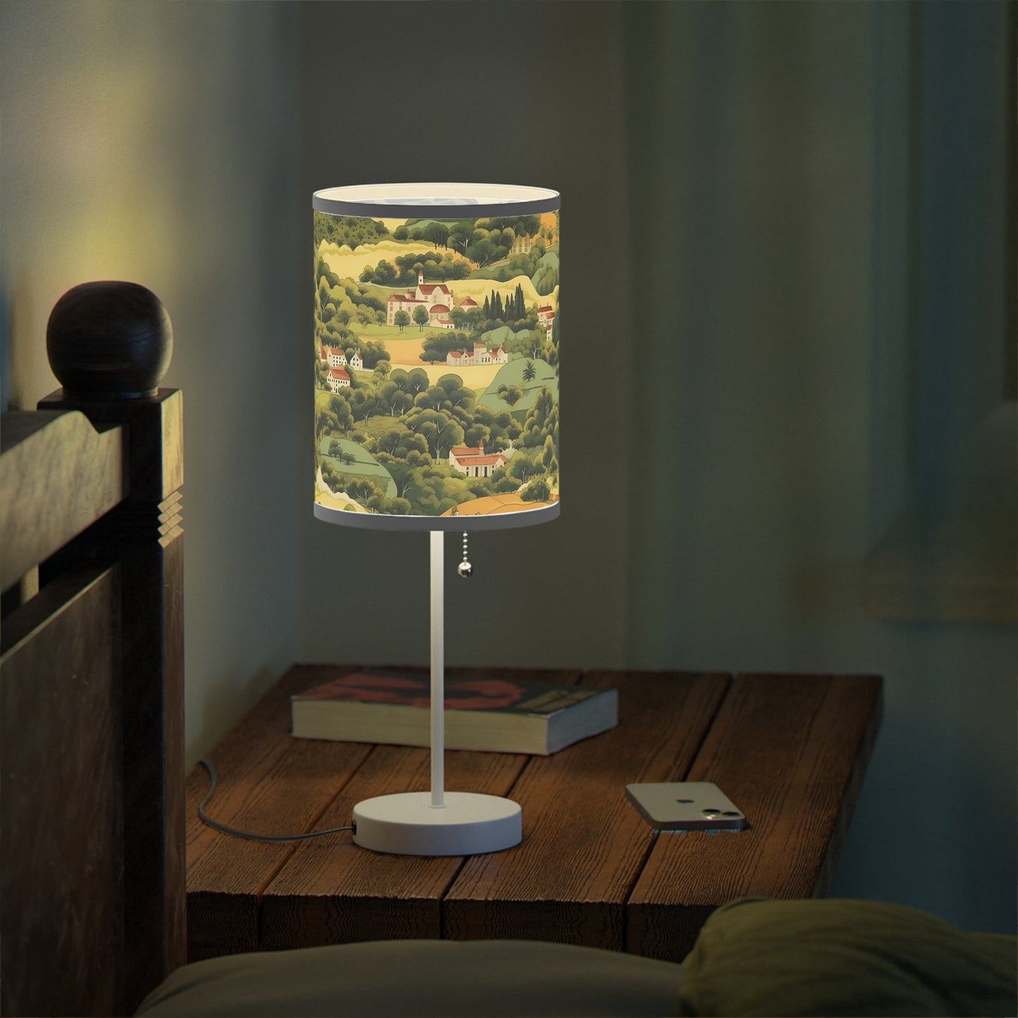 European Countryside Tapestry Modern Table Lamp, 20" Tall, Metal Stand, US|CA Plug, Available in 2 Finishes & Multiple Trim Colors