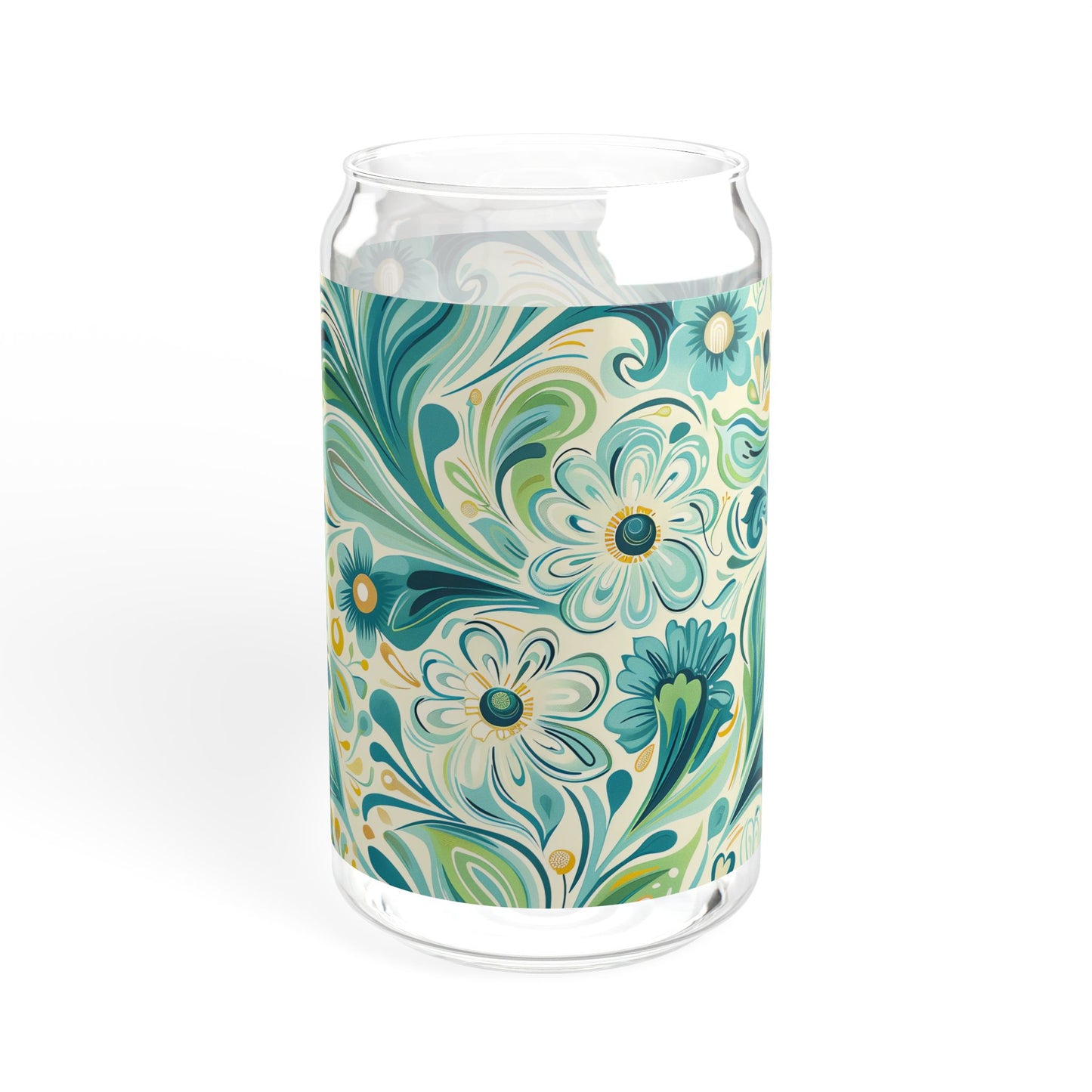 Whimsical Teal Floral Garden Sipper Glass Tumbler - 16 oz - Sip in Nature's Enchanting Hues!