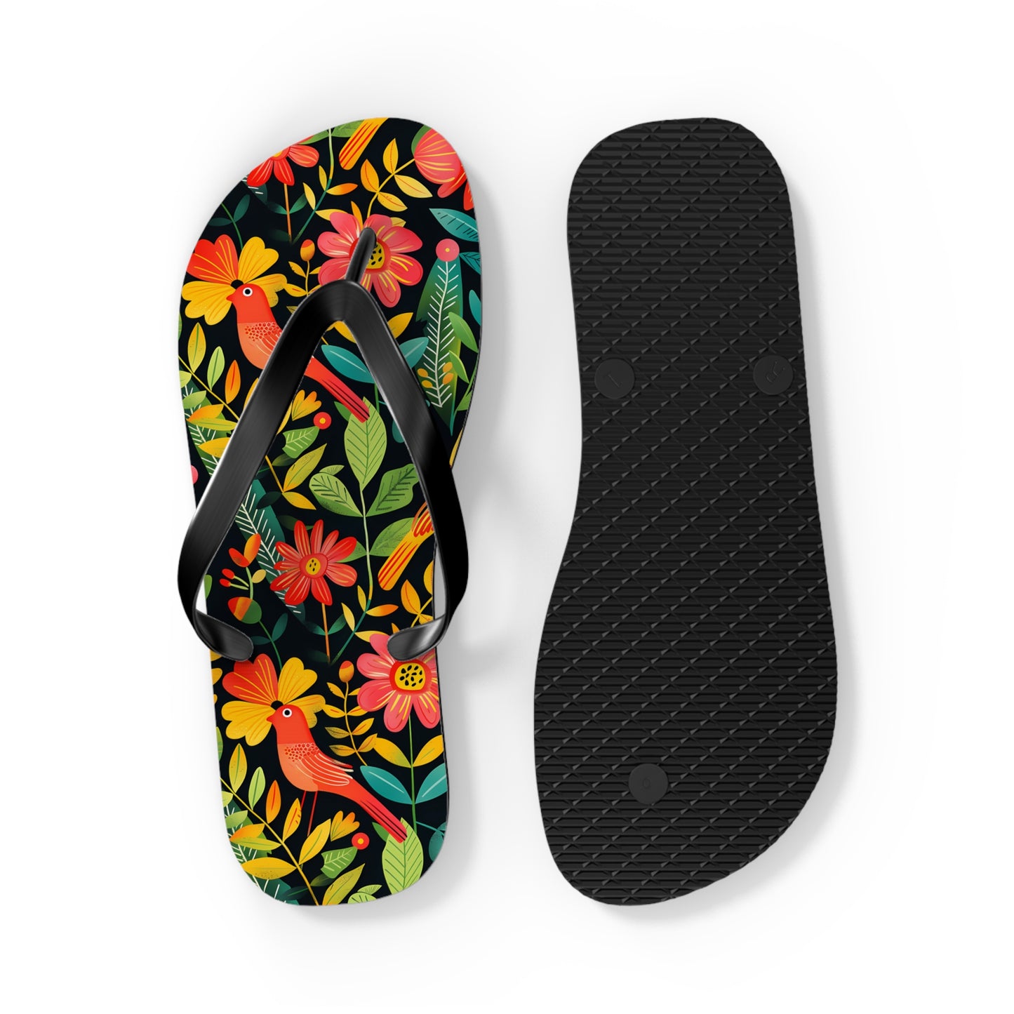 Blooming Bird Wonderland Flip Flops. 5/8" Thick Comfortable Summer or Winter Gym/Sauna Footwear for Men and Women.