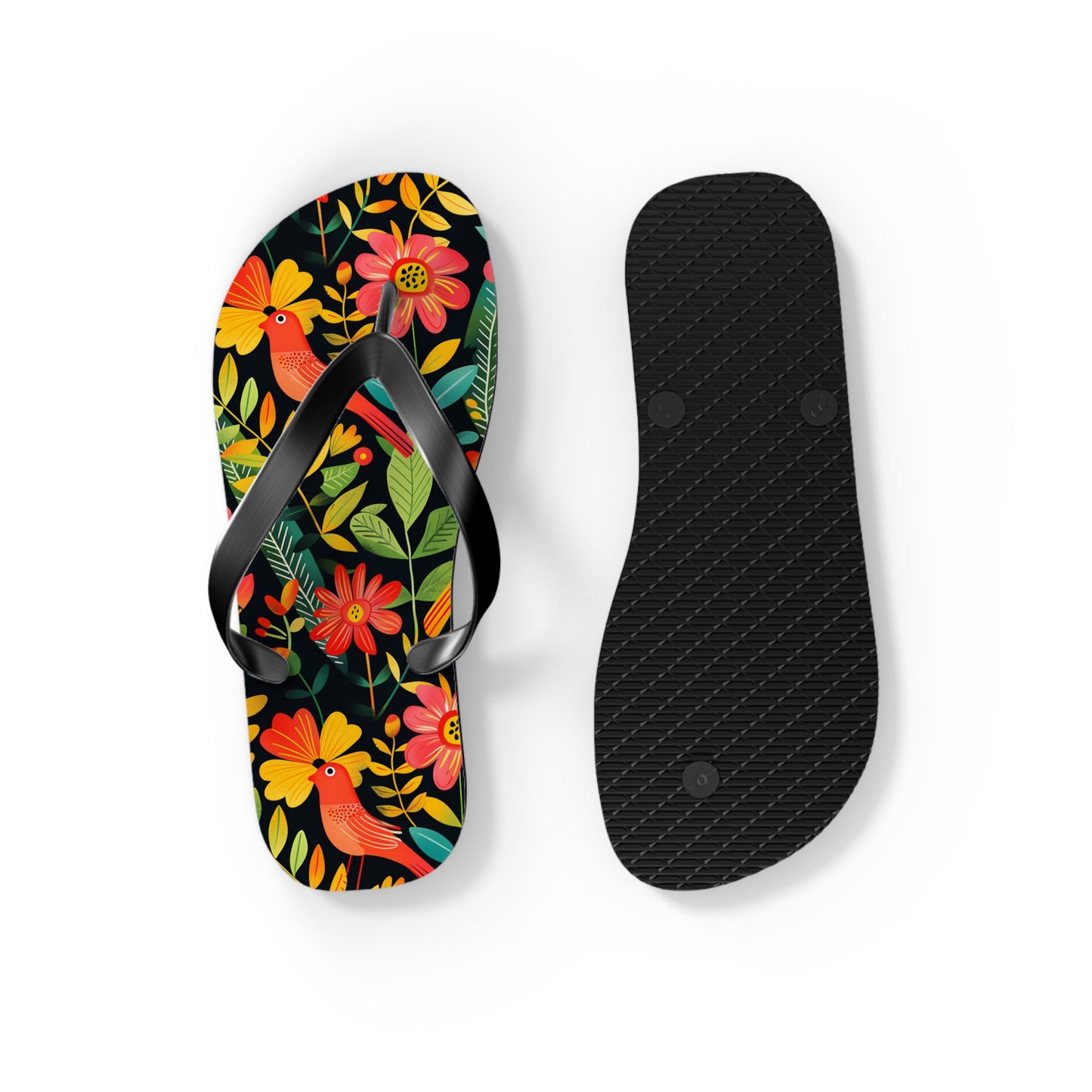 Blooming Bird Wonderland Flip Flops. 5/8" Thick Comfortable Summer or Winter Gym/Sauna Footwear for Men and Women.