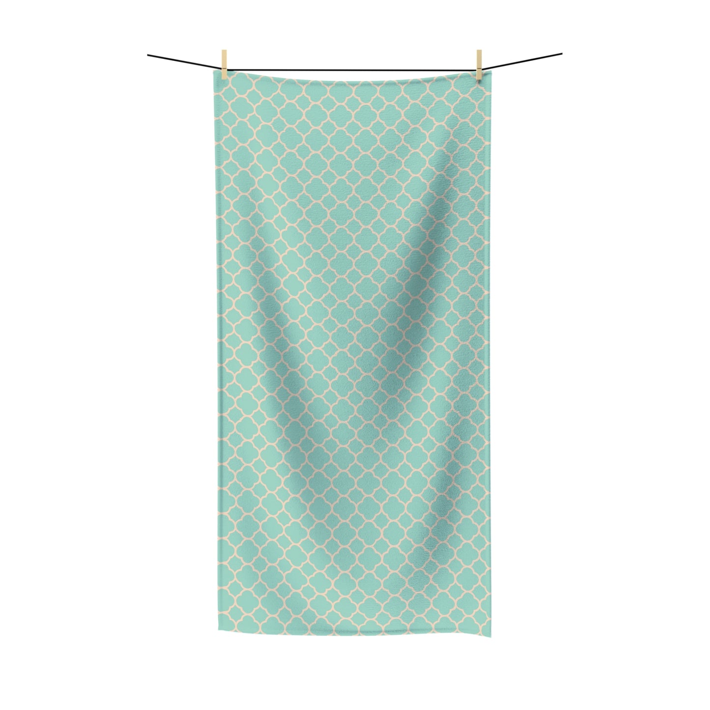 Soft Turquoise Quatrefoil Polycotton Bath Towel - Turquoise Delight: Wrap Yourself in Luxury! Available in 2 sizes.